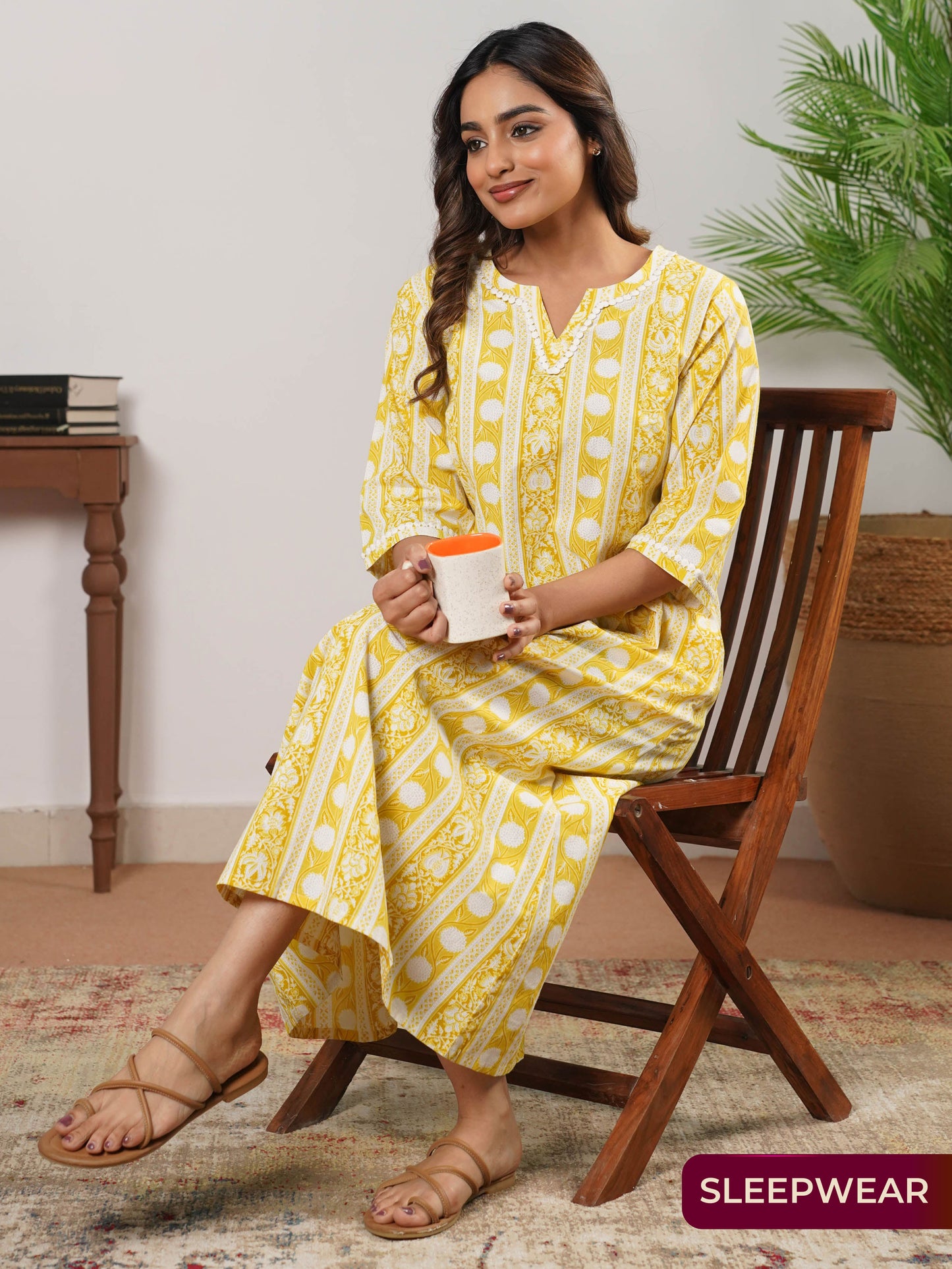 Soft Cotton Floral Straight Yellow Nighty