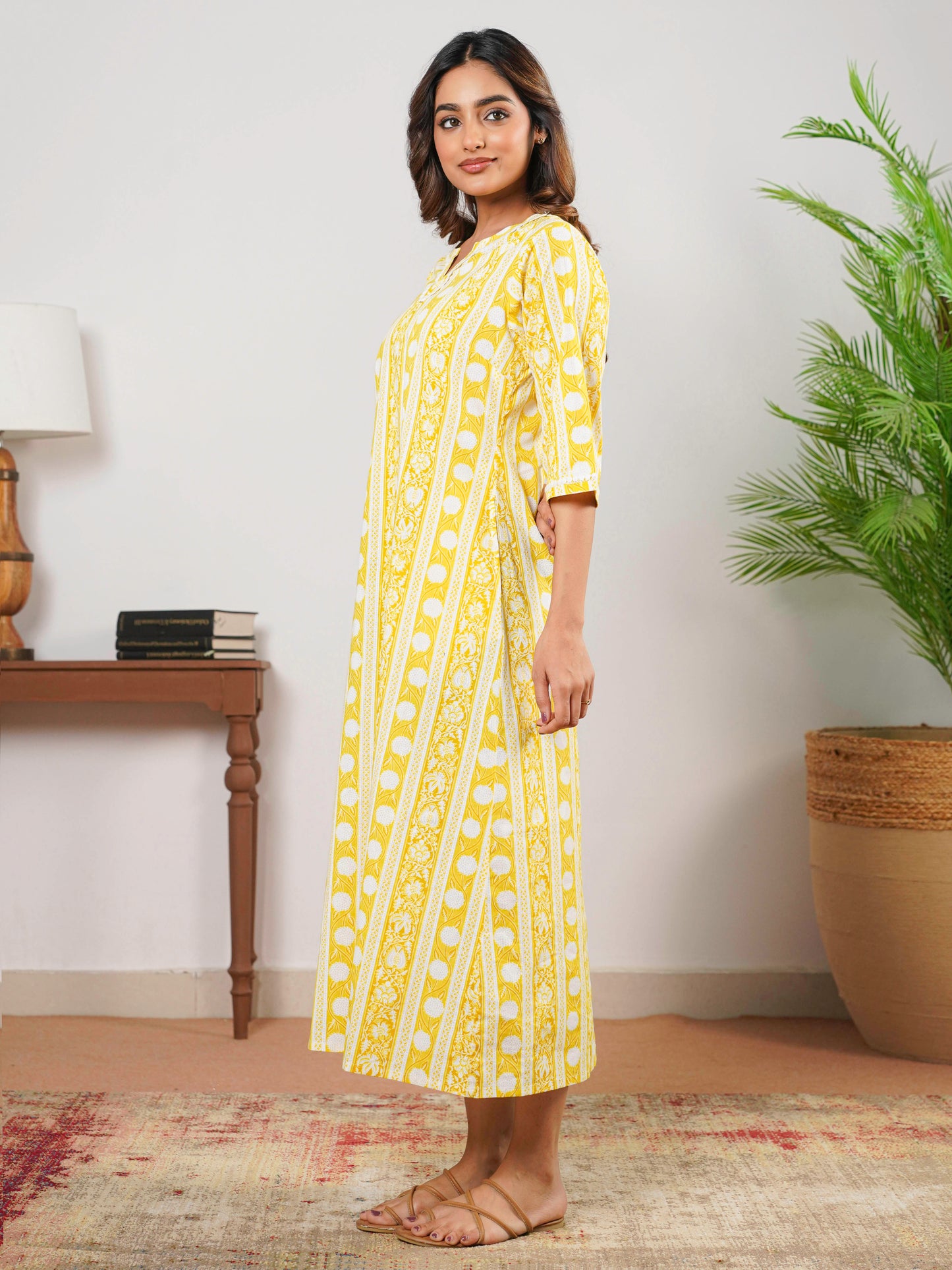 Soft Cotton Floral Straight Yellow Nighty