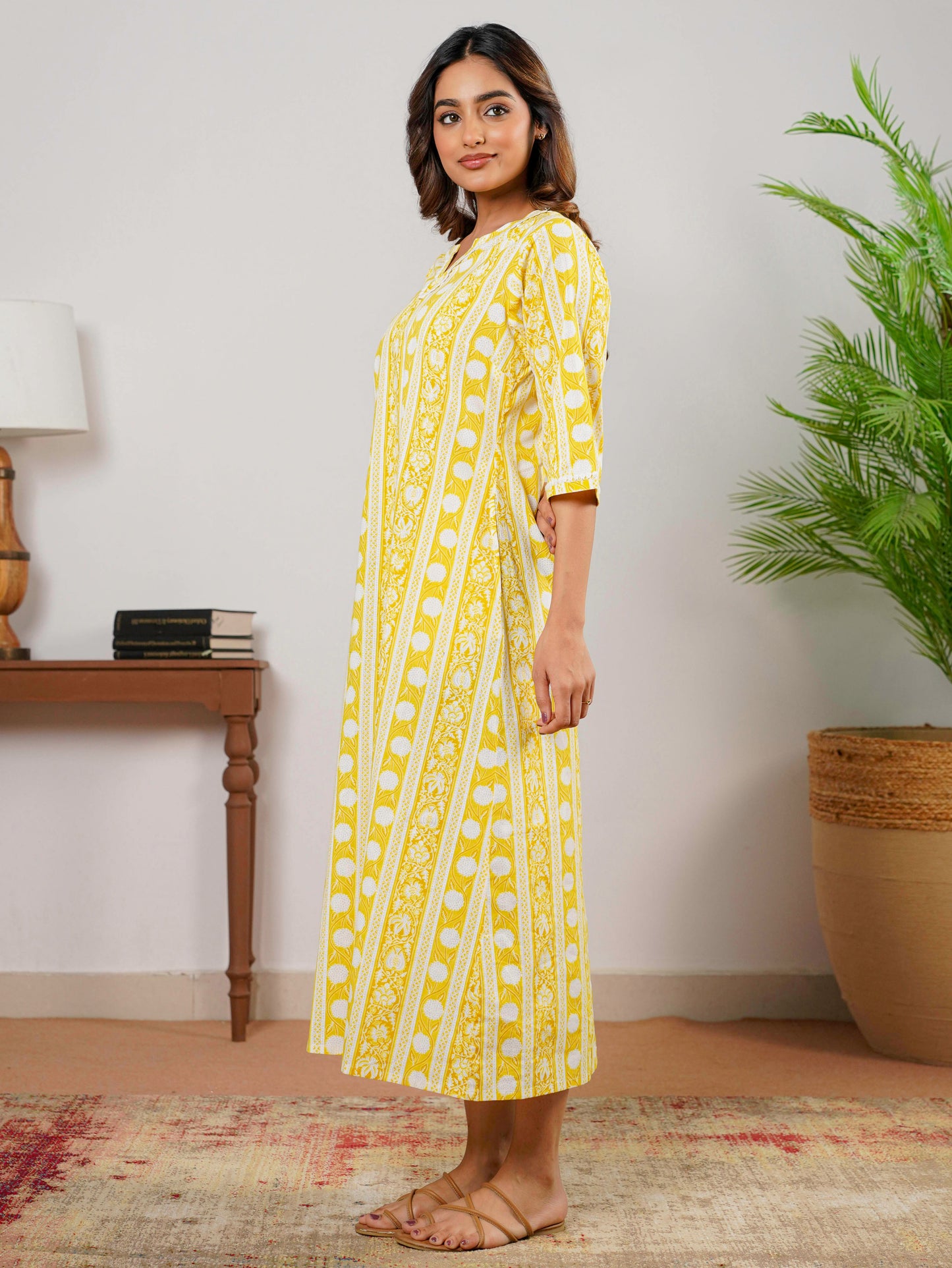 Soft Cotton Floral Straight Yellow Nighty