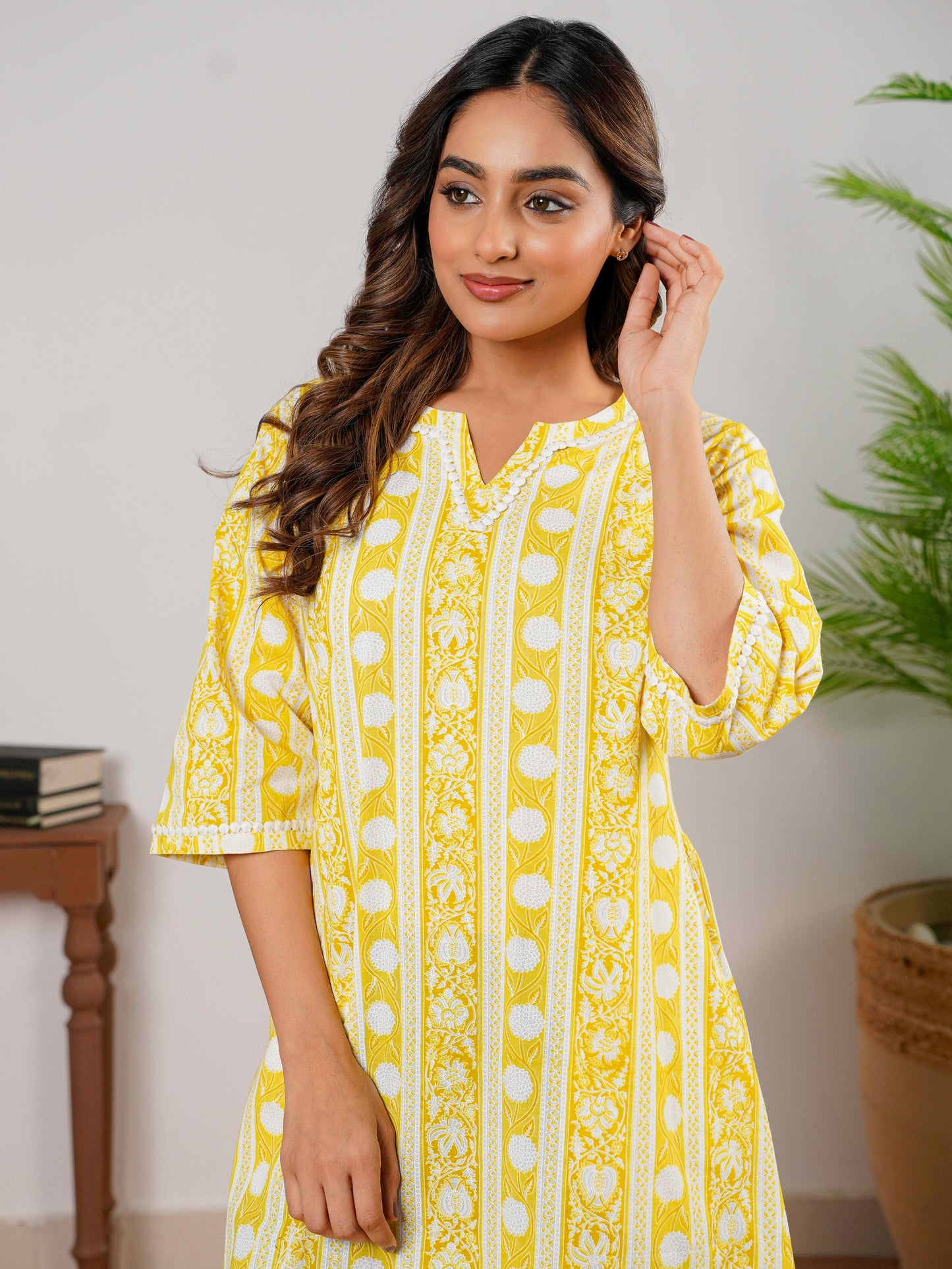 Soft Cotton Floral Straight Yellow Nighty