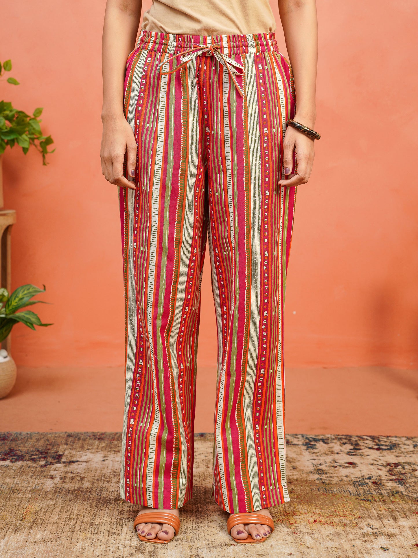 Linen Cotton Striped Multicolor Palazzo