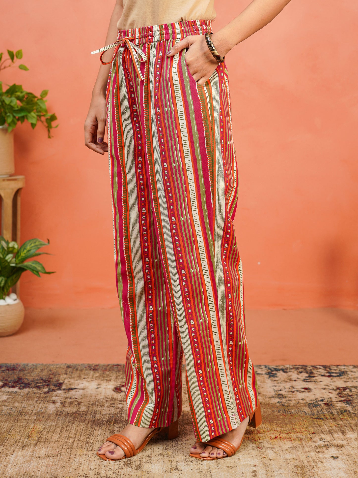 Linen Cotton Striped Multicolor Palazzo