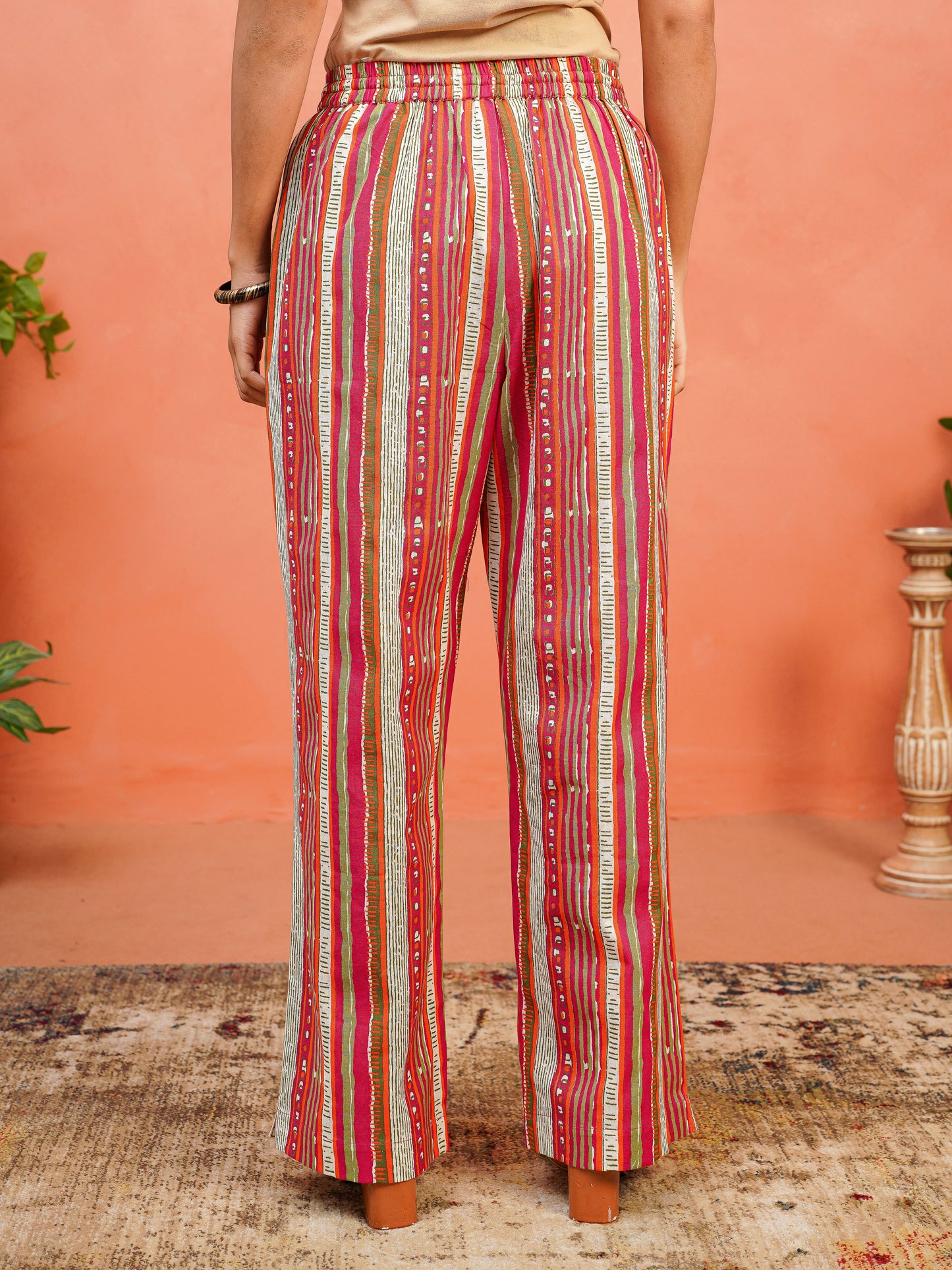 Linen Cotton Striped Multicolor Palazzo