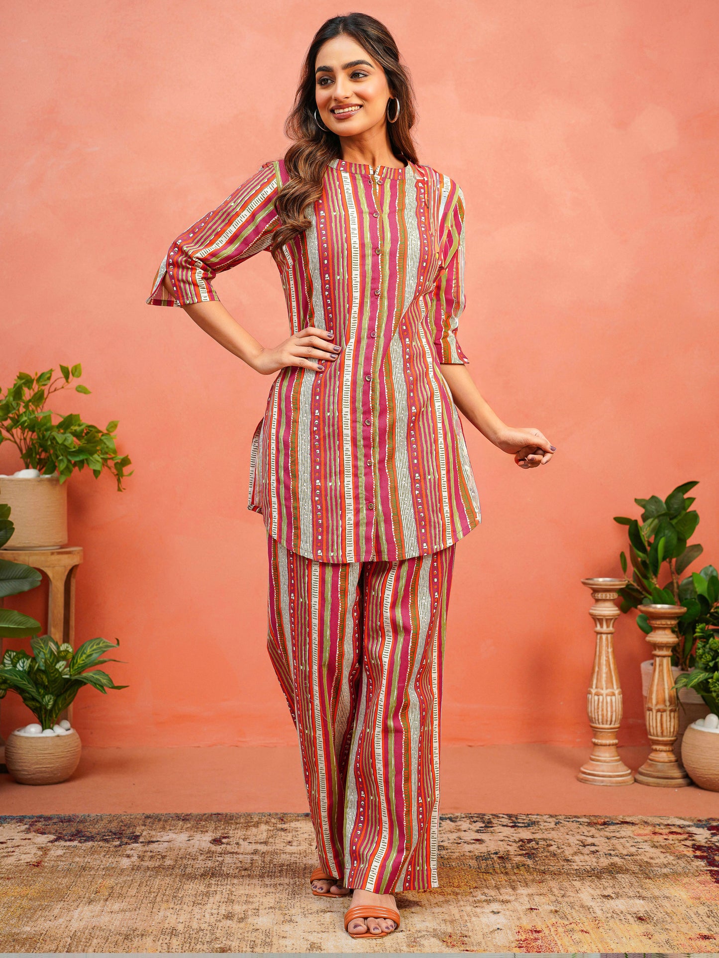 Linen Cotton Striped Straight Multicolor Tunic