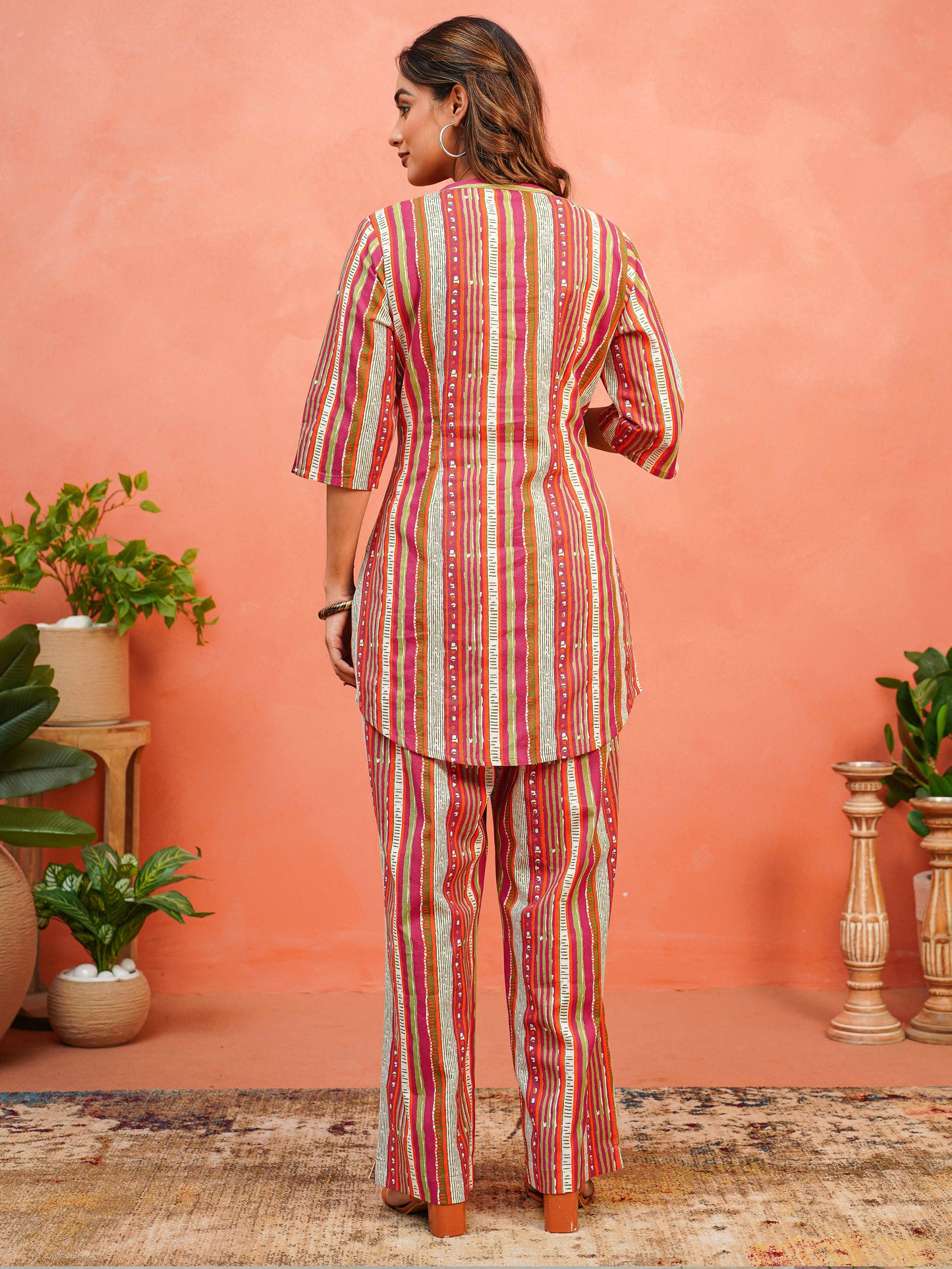 Linen Cotton Striped Straight Multicolor Tunic