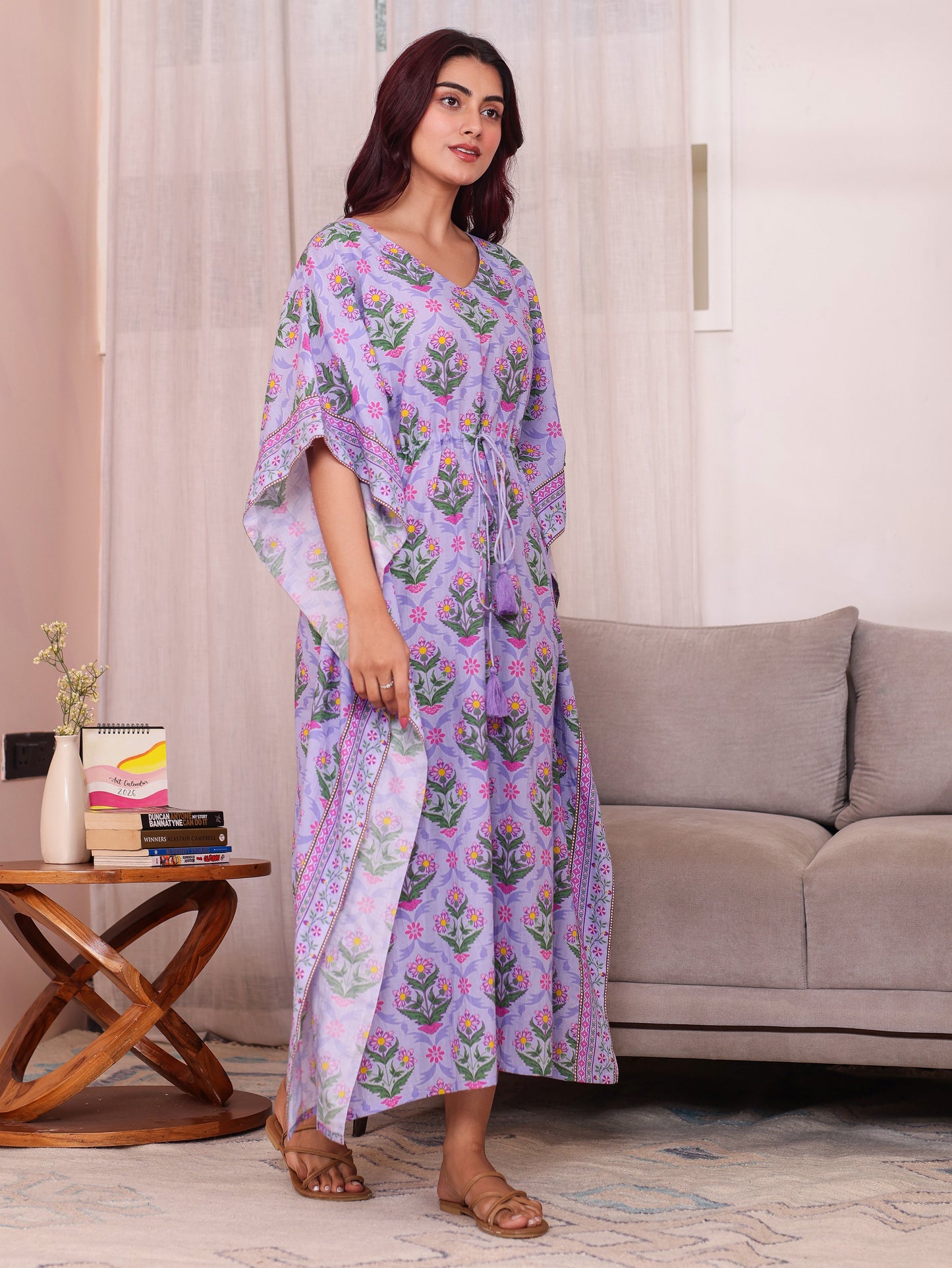 Soft Cotton Floral Kaftan Lavender Nighty