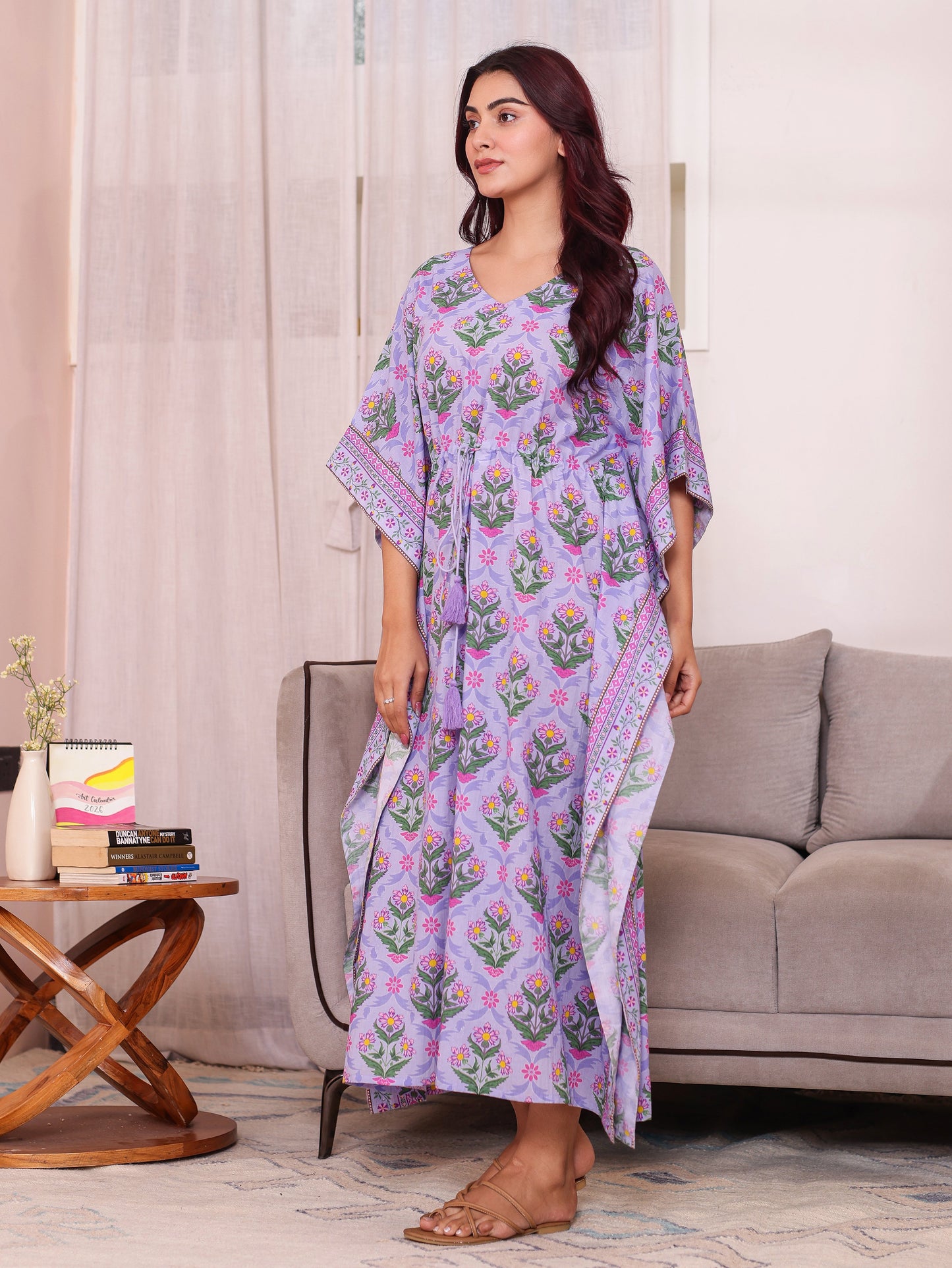 Soft Cotton Floral Kaftan Lavender Nighty