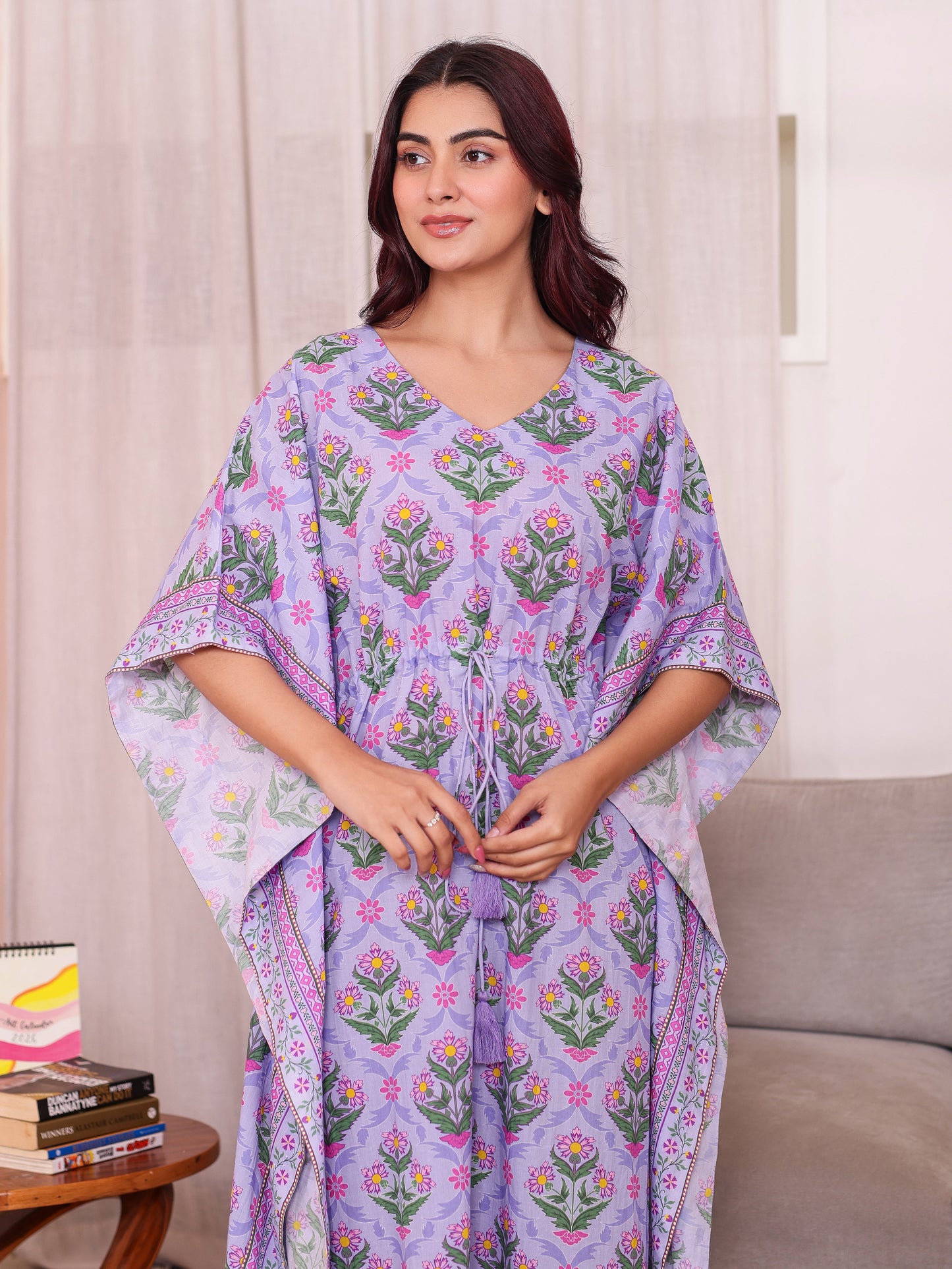 Soft Cotton Floral Kaftan Lavender Nighty