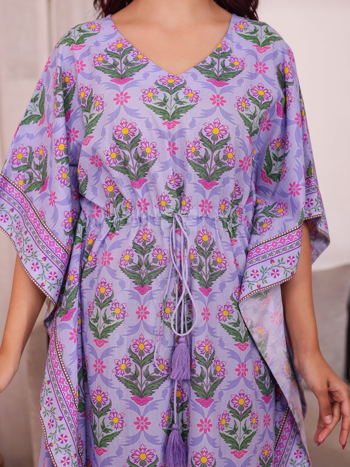 Soft Cotton Floral Kaftan Lavender Nighty