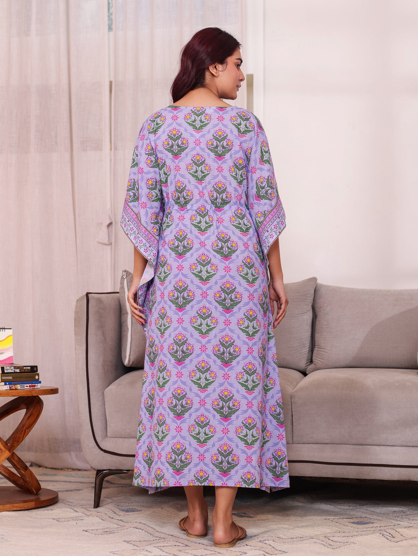 Soft Cotton Floral Kaftan Lavender Nighty