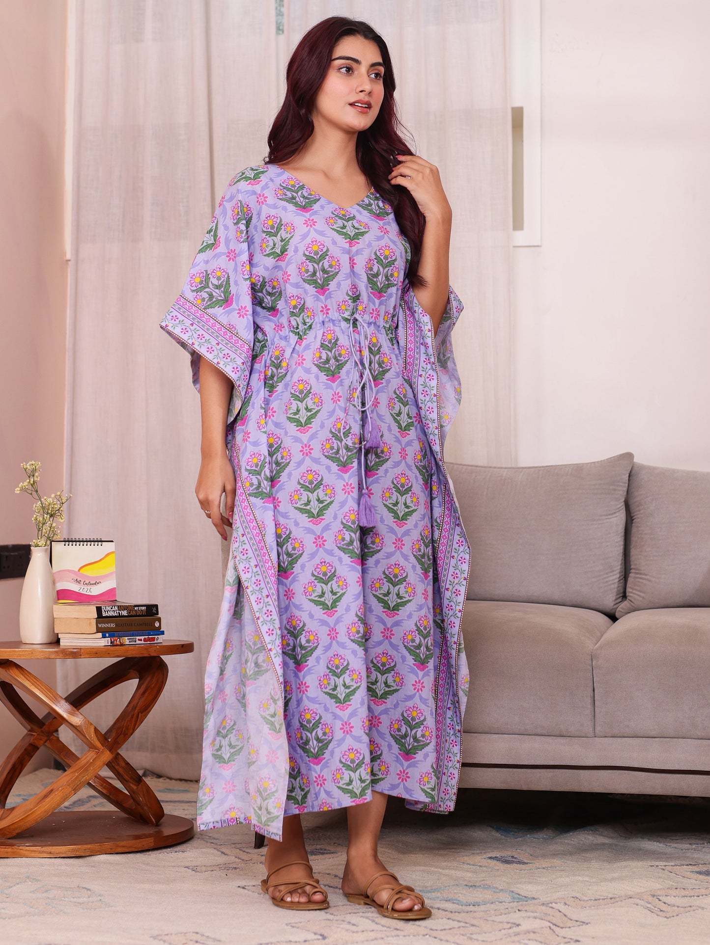 Soft Cotton Floral Kaftan Lavender Nighty