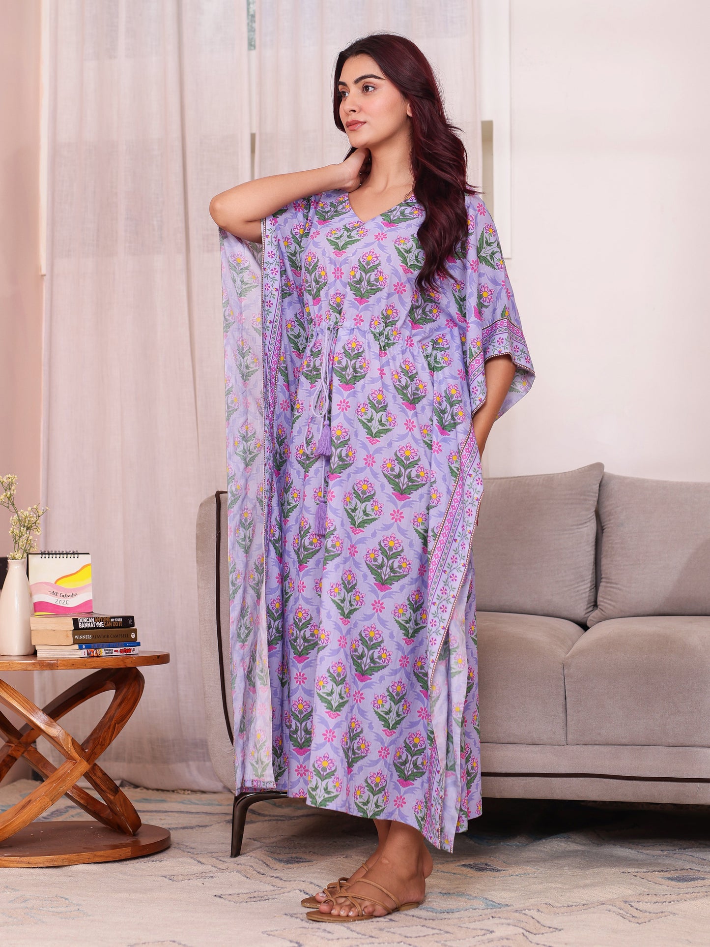 Soft Cotton Floral Kaftan Lavender Nighty