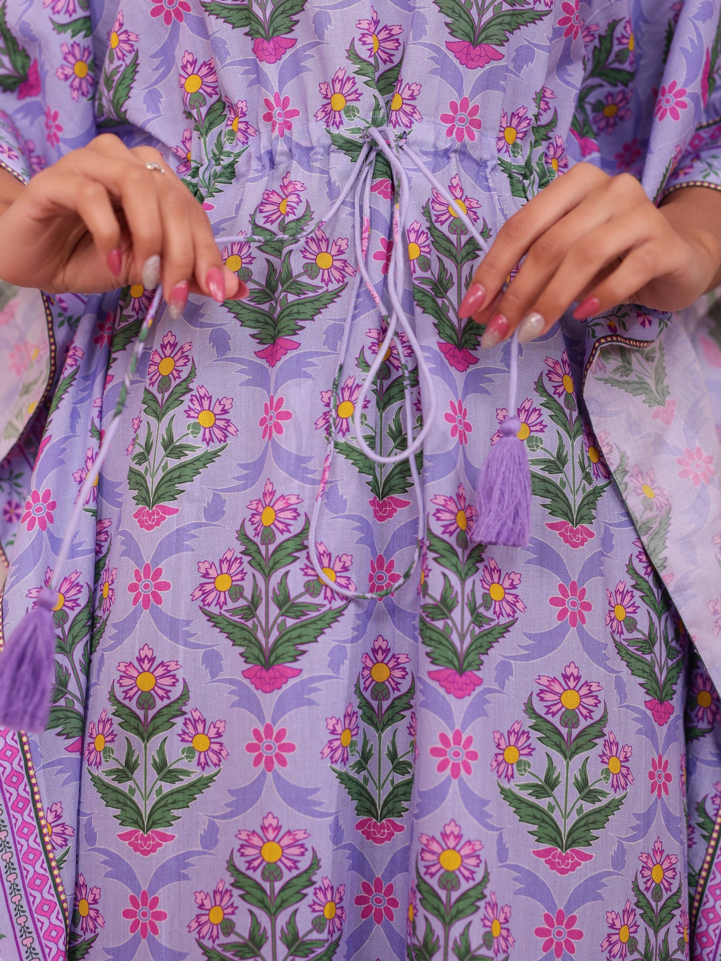 Soft Cotton Floral Kaftan Lavender Nighty