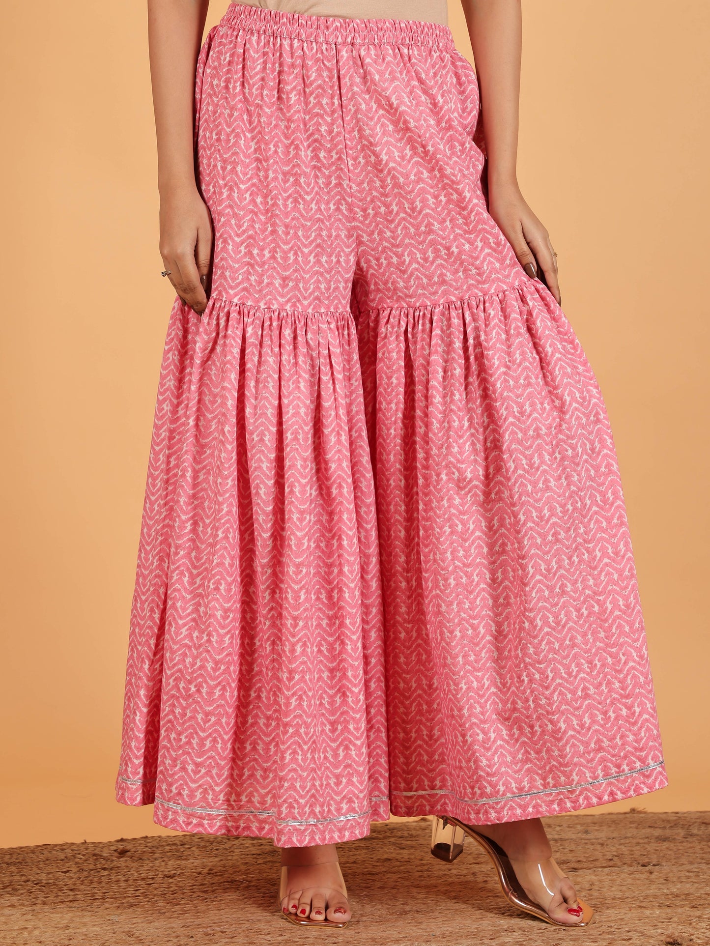 Soft Cotton Geometric Straight Pink Kurta