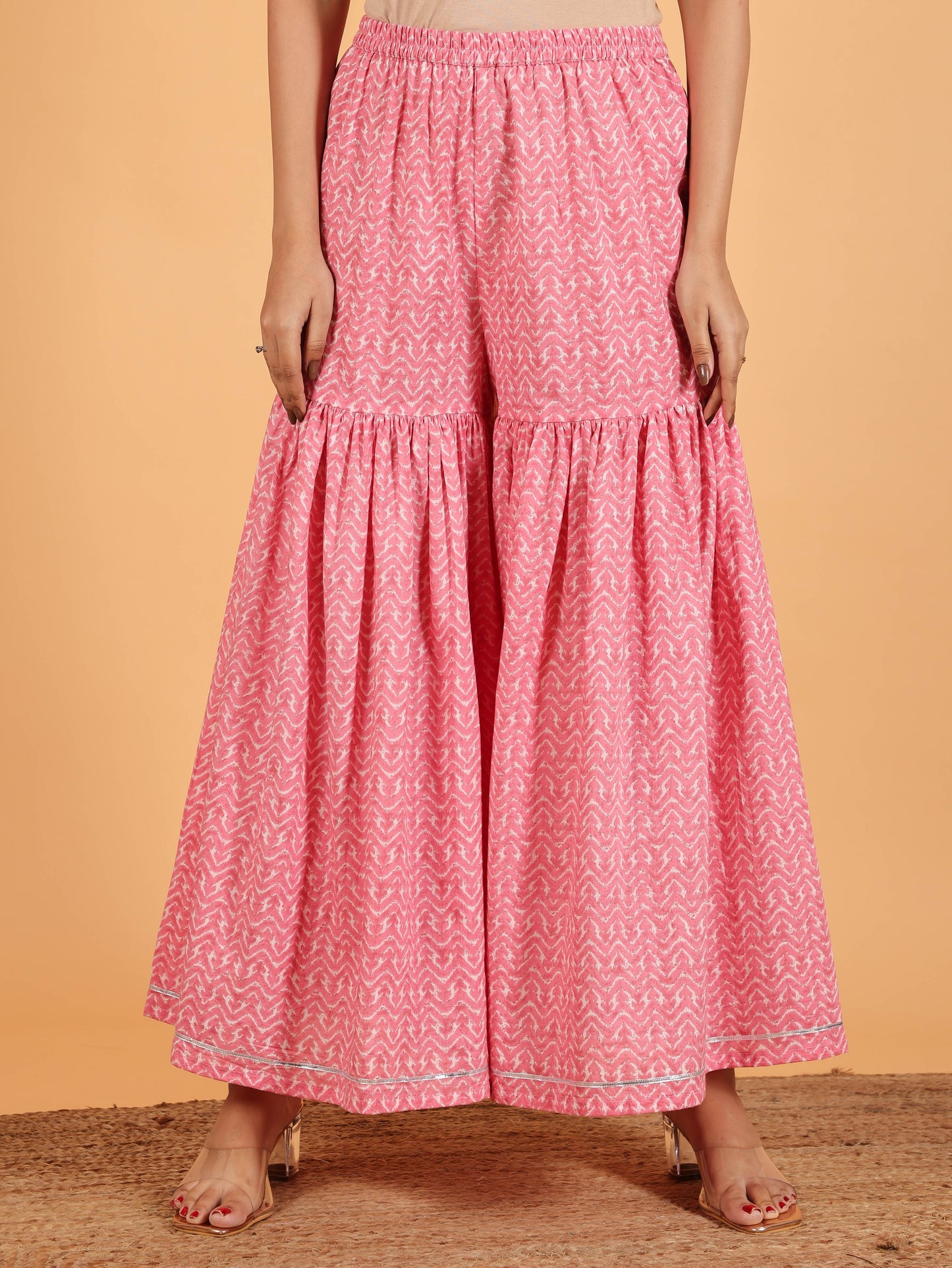 Soft Cotton Geometric Straight Pink Kurta