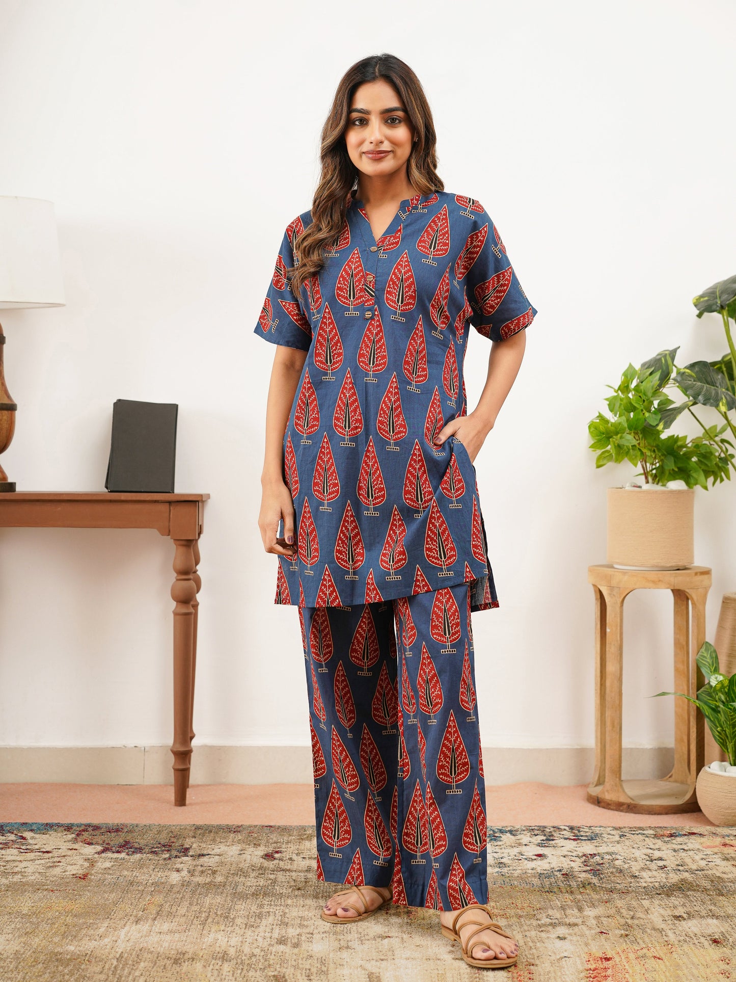 Soft Cotton Butta Straight Blue Top