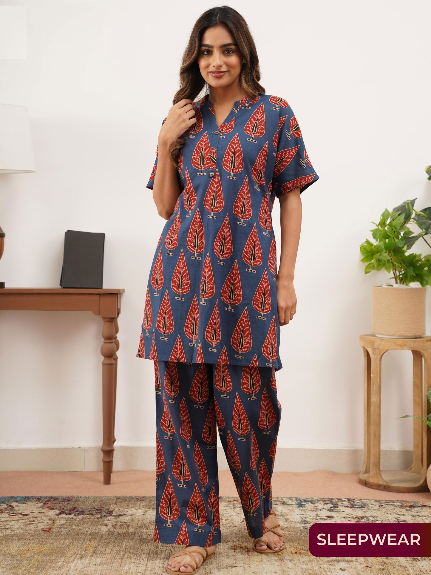Soft Cotton Butta Straight Blue Top