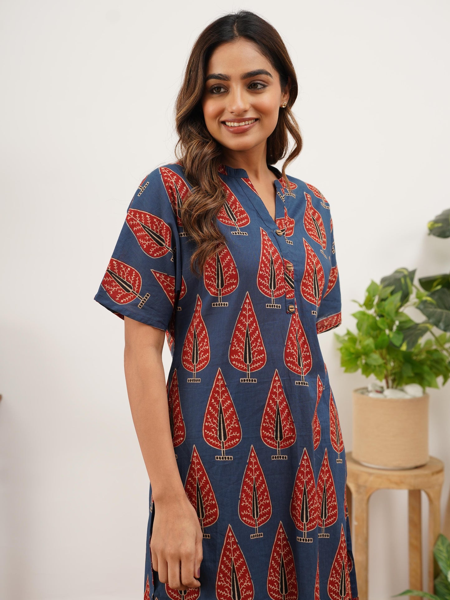Soft Cotton Butta Straight Blue Top