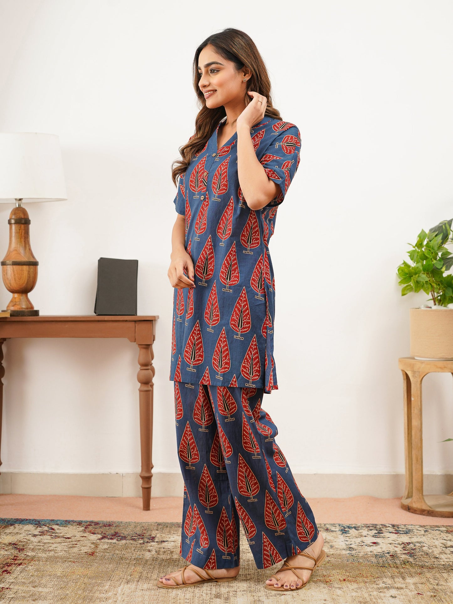 Soft Cotton Butta Straight Blue Top