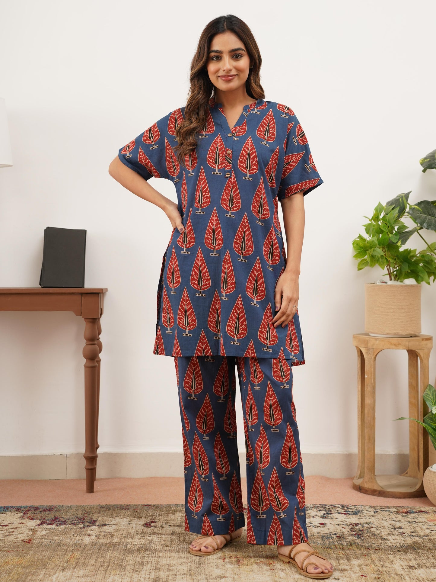 Soft Cotton Butta Straight Blue Top