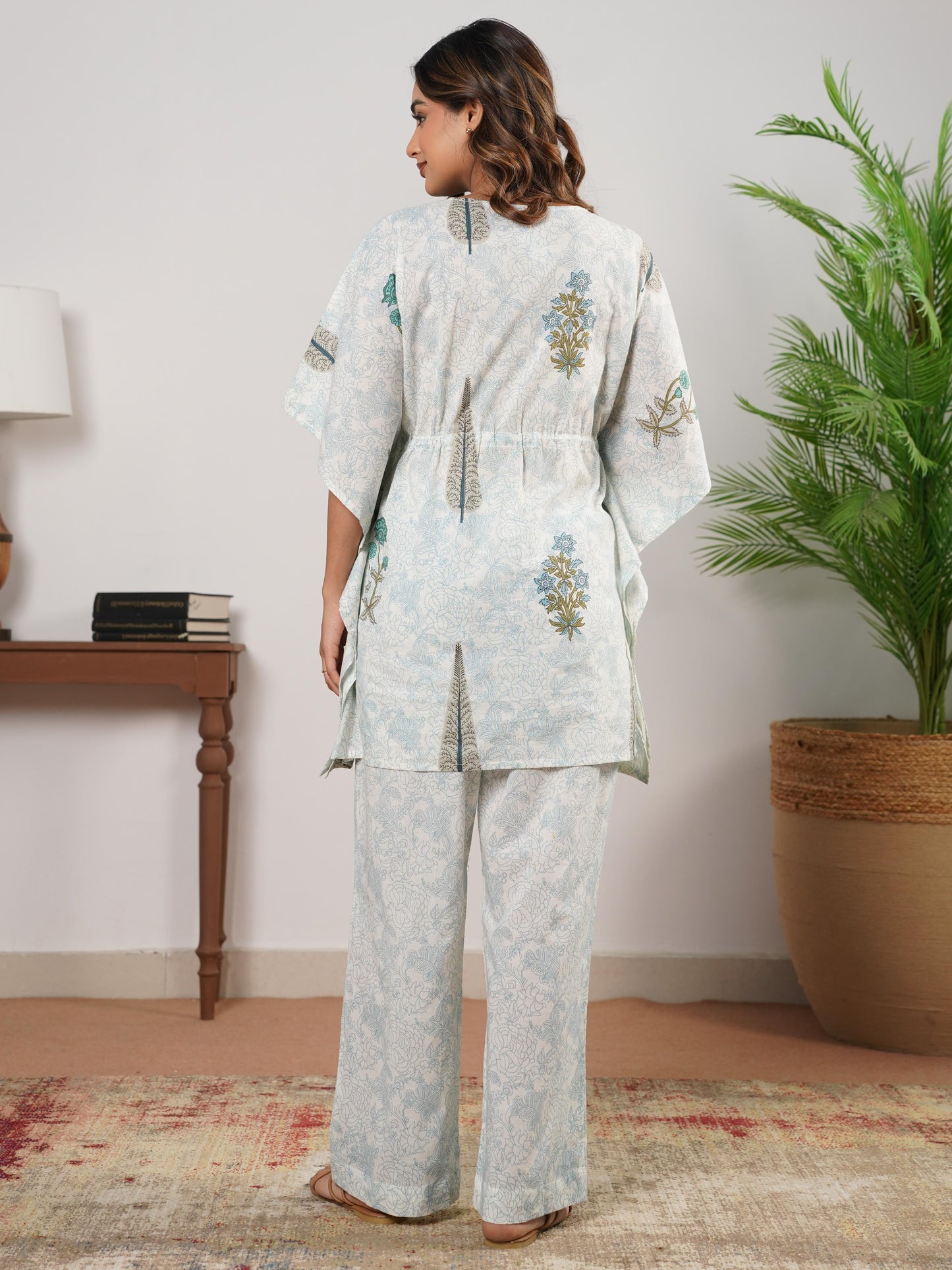 Soft Cotton Mughal Print Kaftan White Kurta