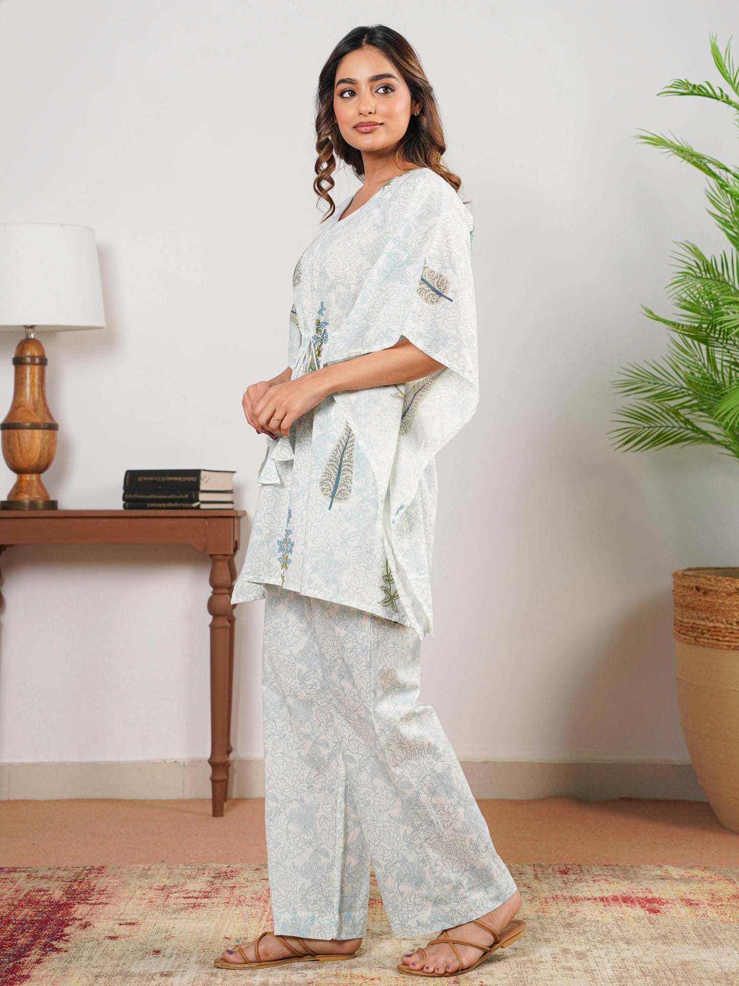 Soft Cotton Mughal Print Kaftan White Kurta