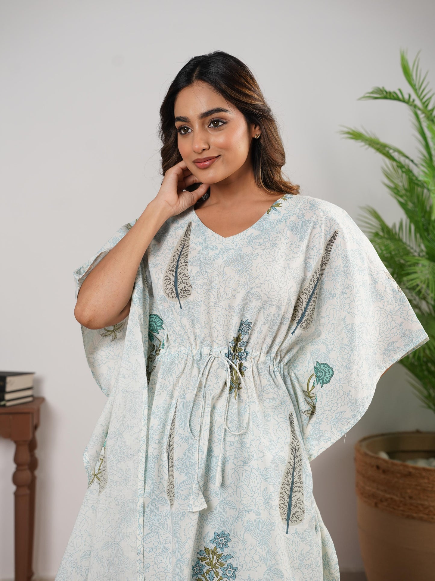 Soft Cotton Mughal Print Kaftan White Kurta