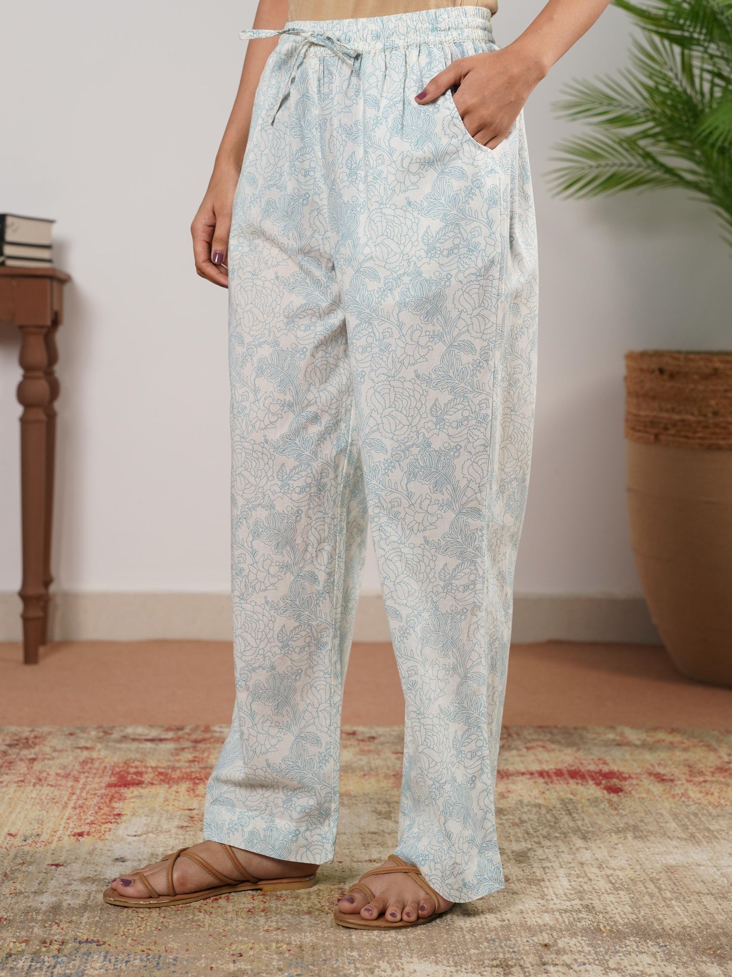 Soft Cotton Mughal Print Kaftan White Kurta