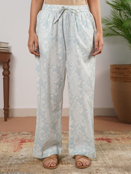 Soft Cotton Floral White Trousers