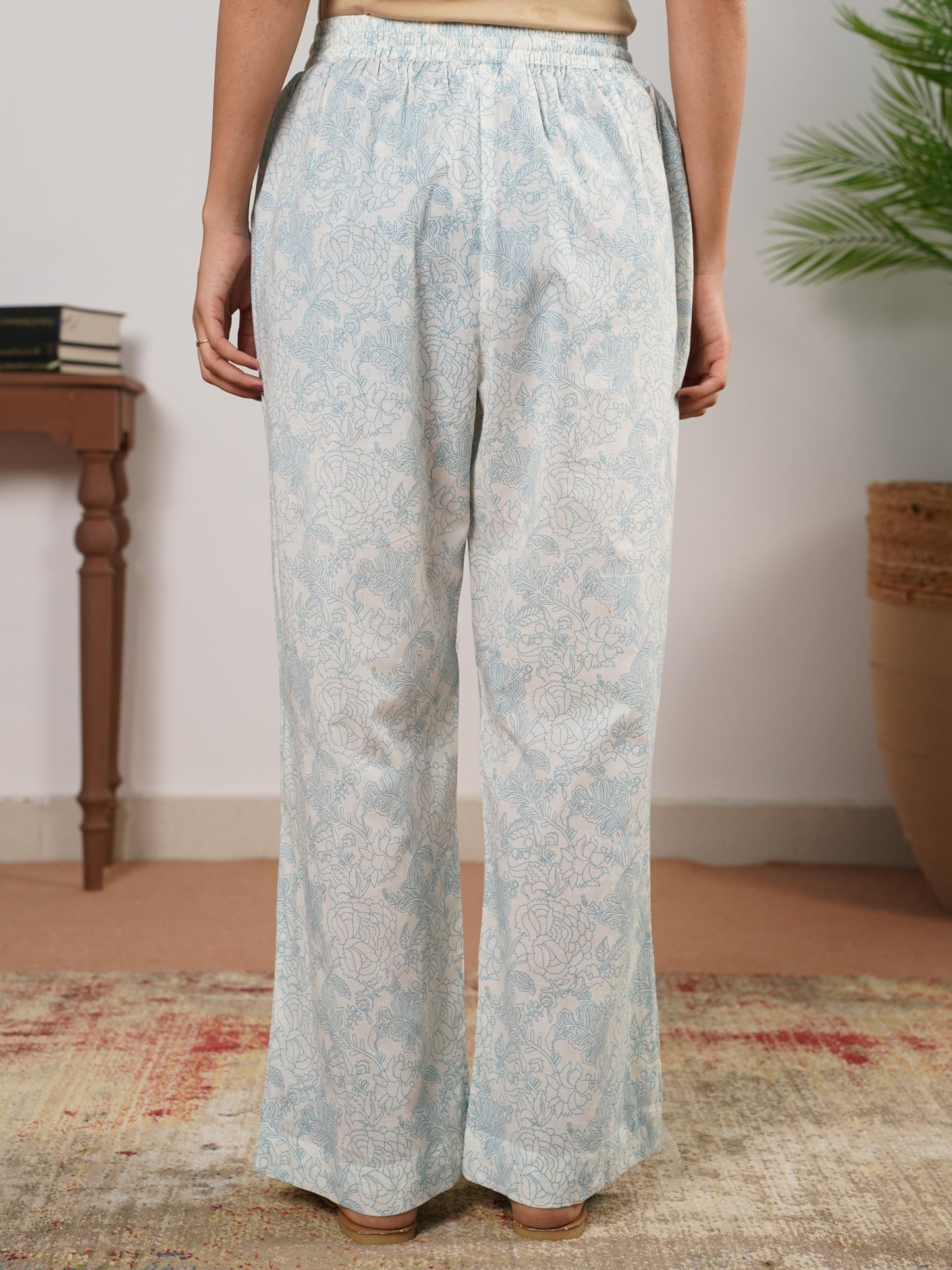 Soft Cotton Floral White Trousers