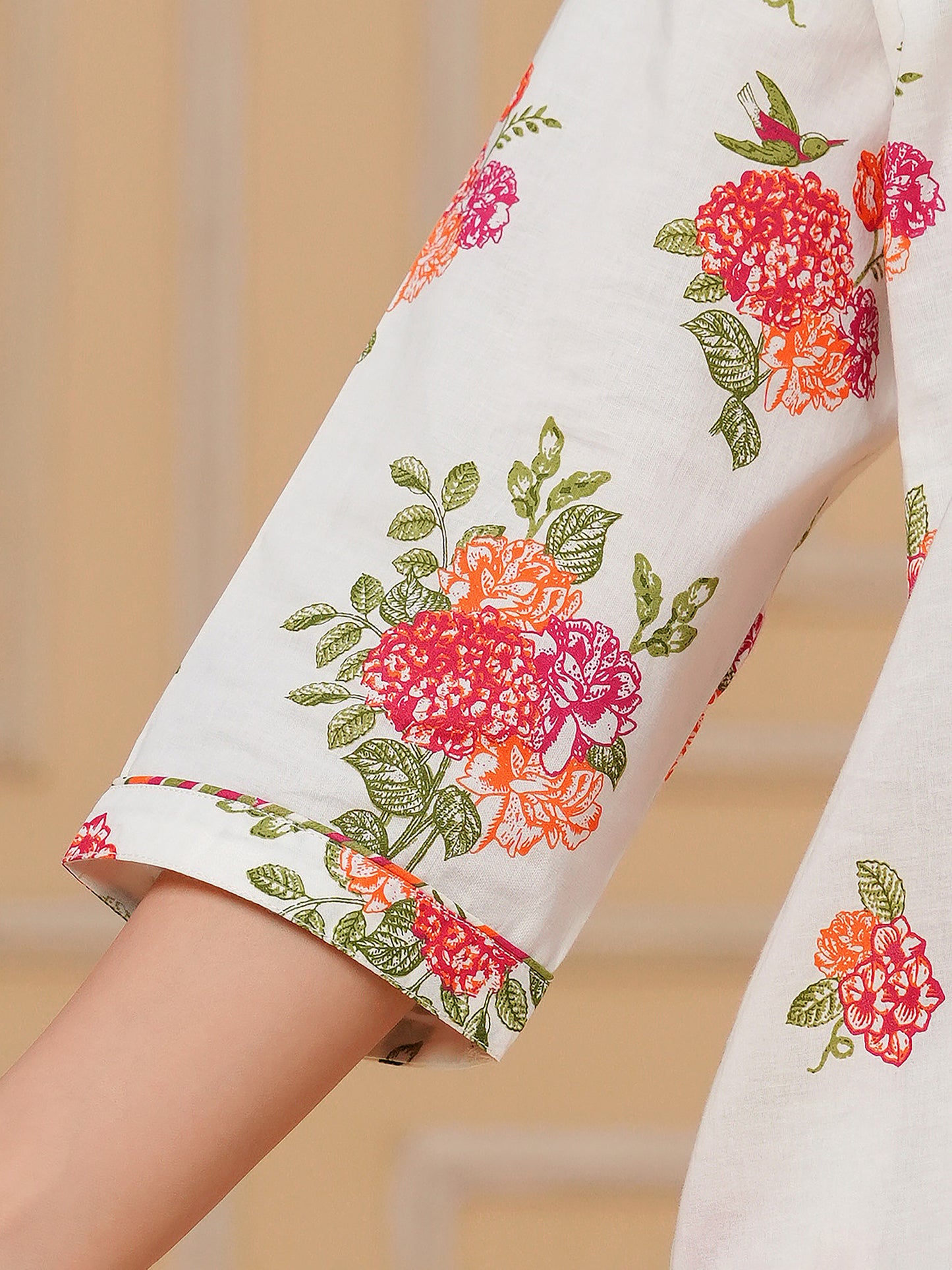 Linen Cotton Floral Straight Off White Nighty