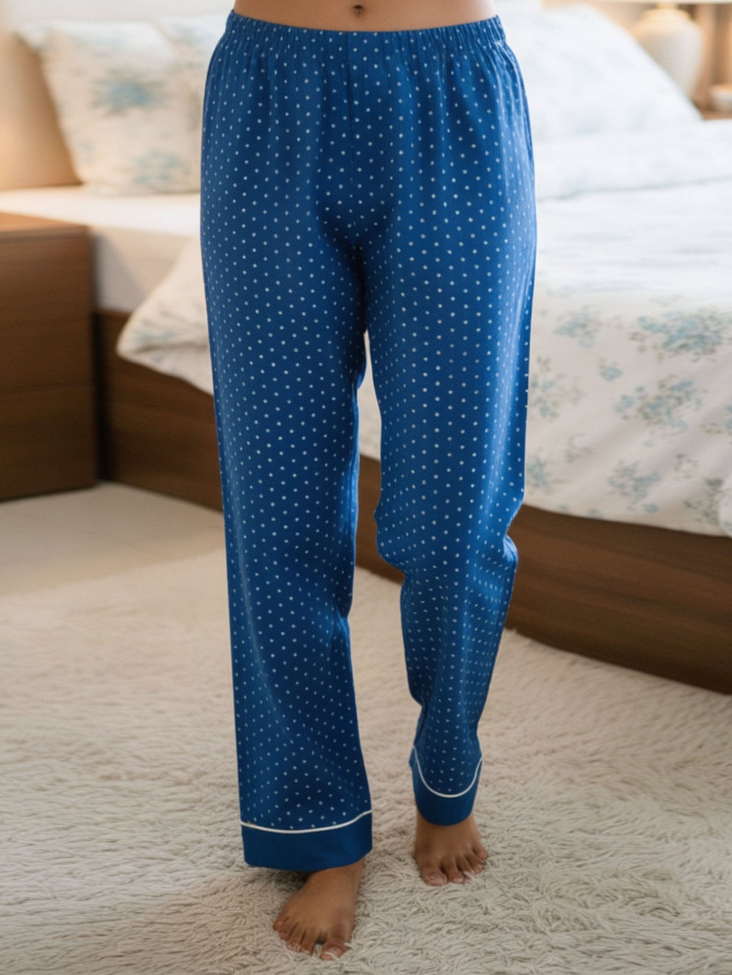 Soft Cotton Bandhani Blue Straight Trousers