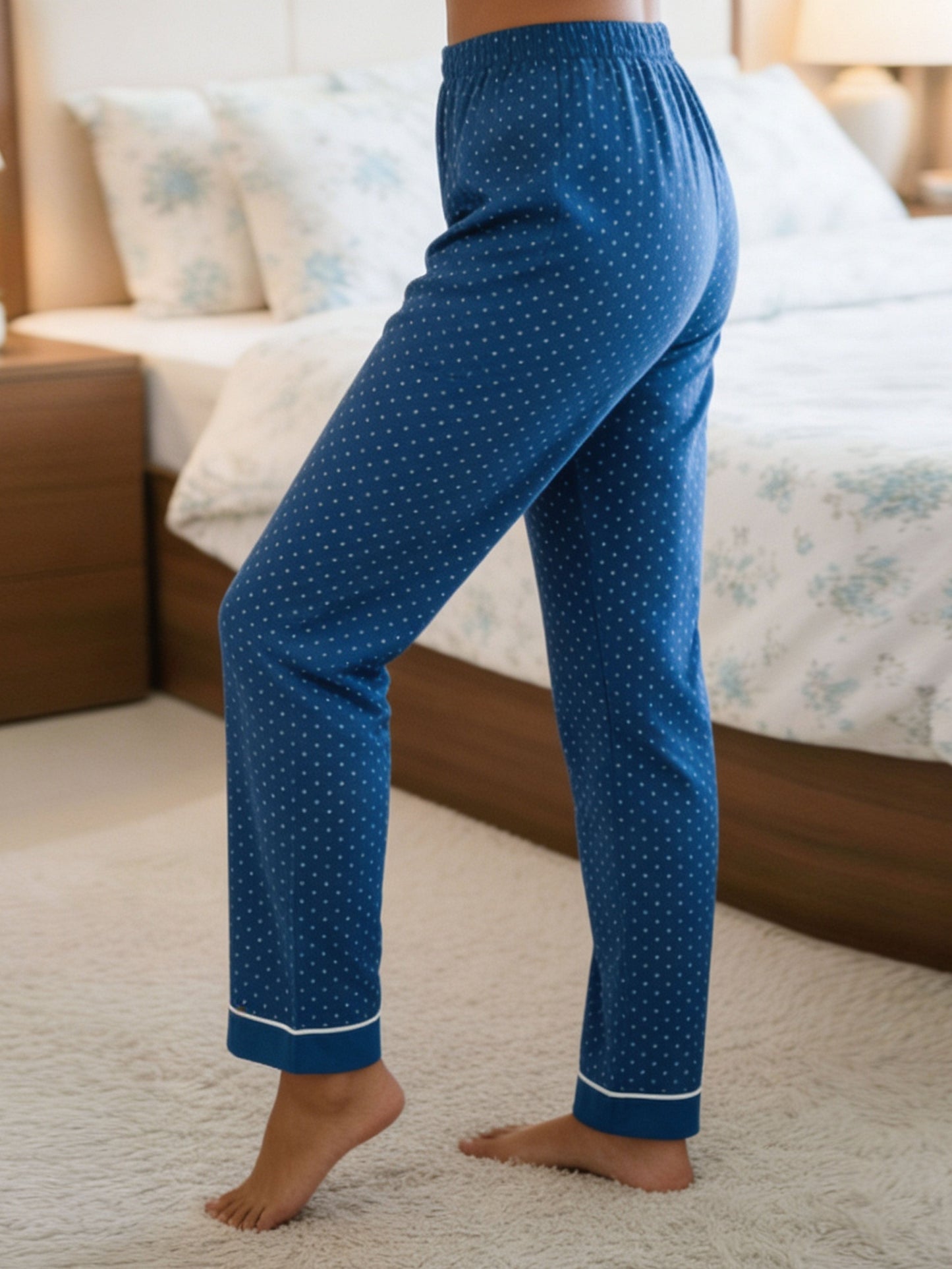 Soft Cotton Bandhani Blue Straight Trousers