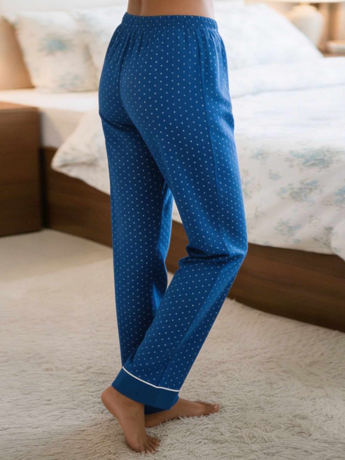 Soft Cotton Bandhani Blue Straight Trousers