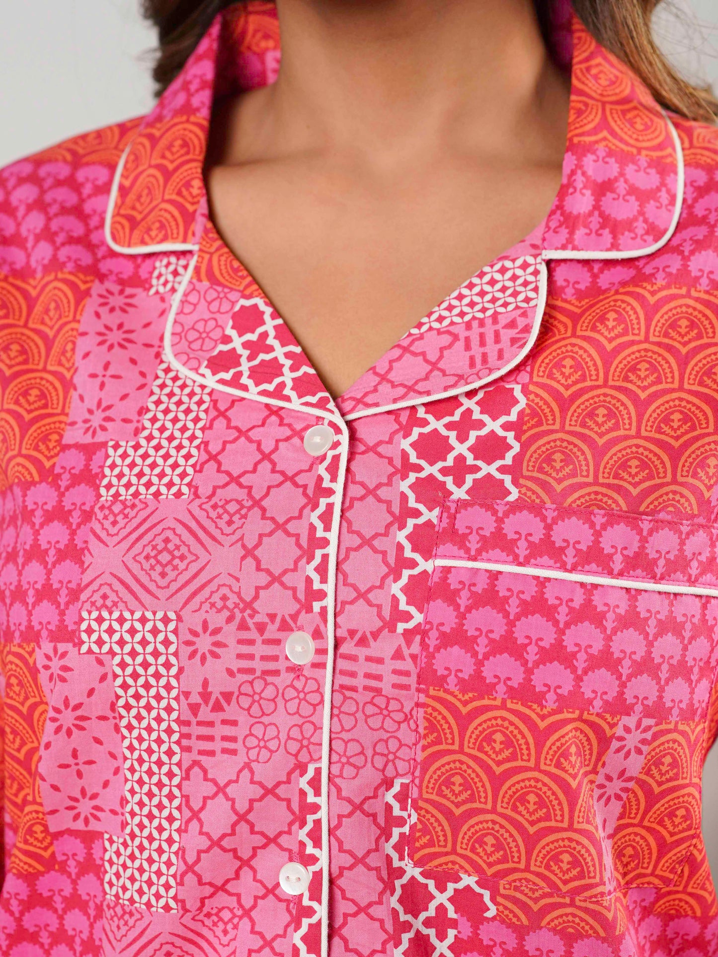 Soft Cotton Colorblock Straight Pink Top