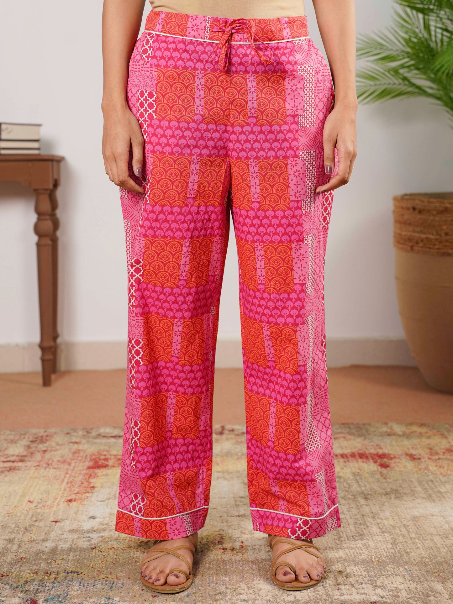Soft Cotton Colorblock Straight Pink Top
