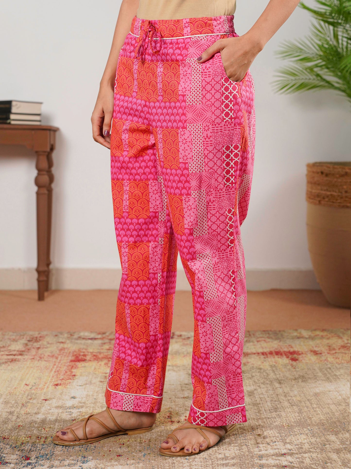 Soft Cotton Colorblock Straight Pink Top