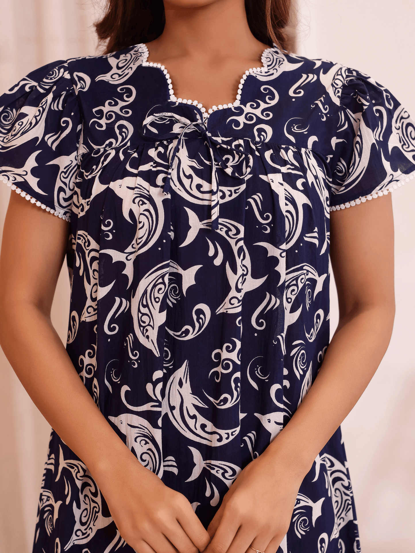 Soft Cotton Abstract Flared Blue Nighty