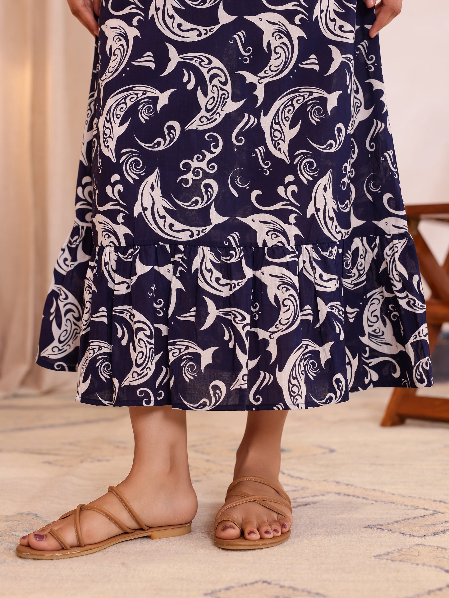 Soft Cotton Abstract Flared Blue Nighty