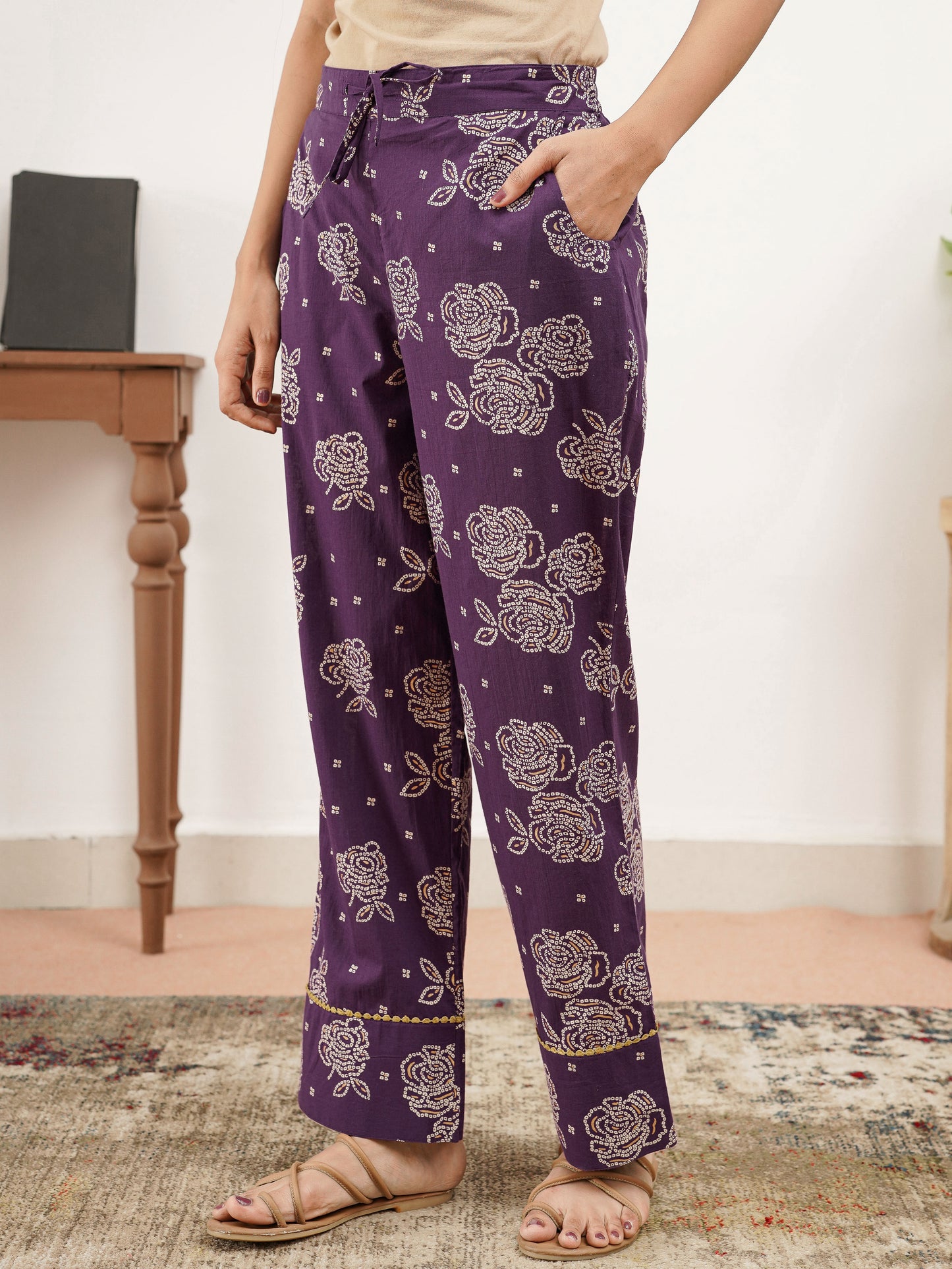 Soft Cotton Floral Straight Purple Tunic
