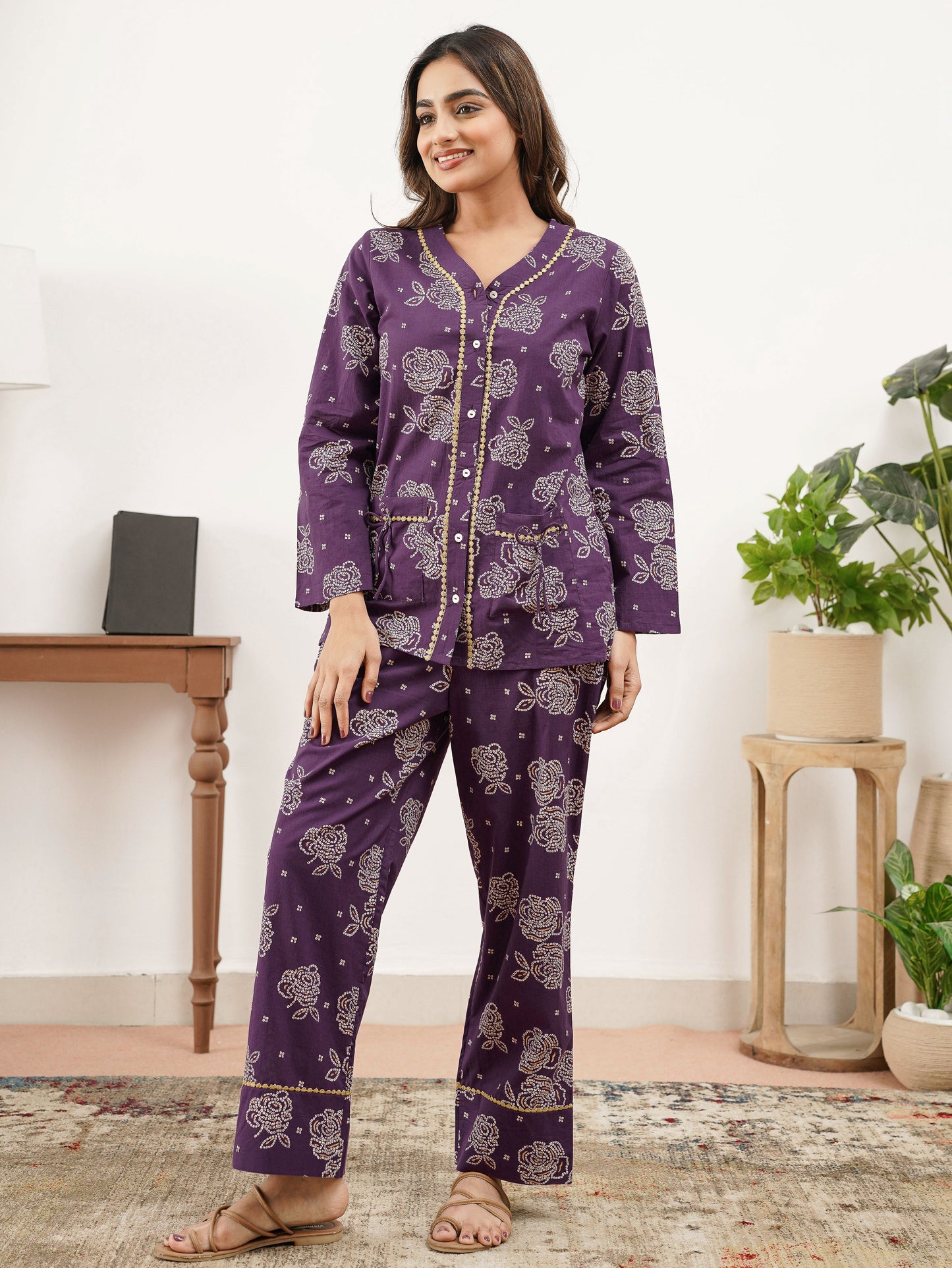 Soft Cotton Floral Straight Purple Tunic