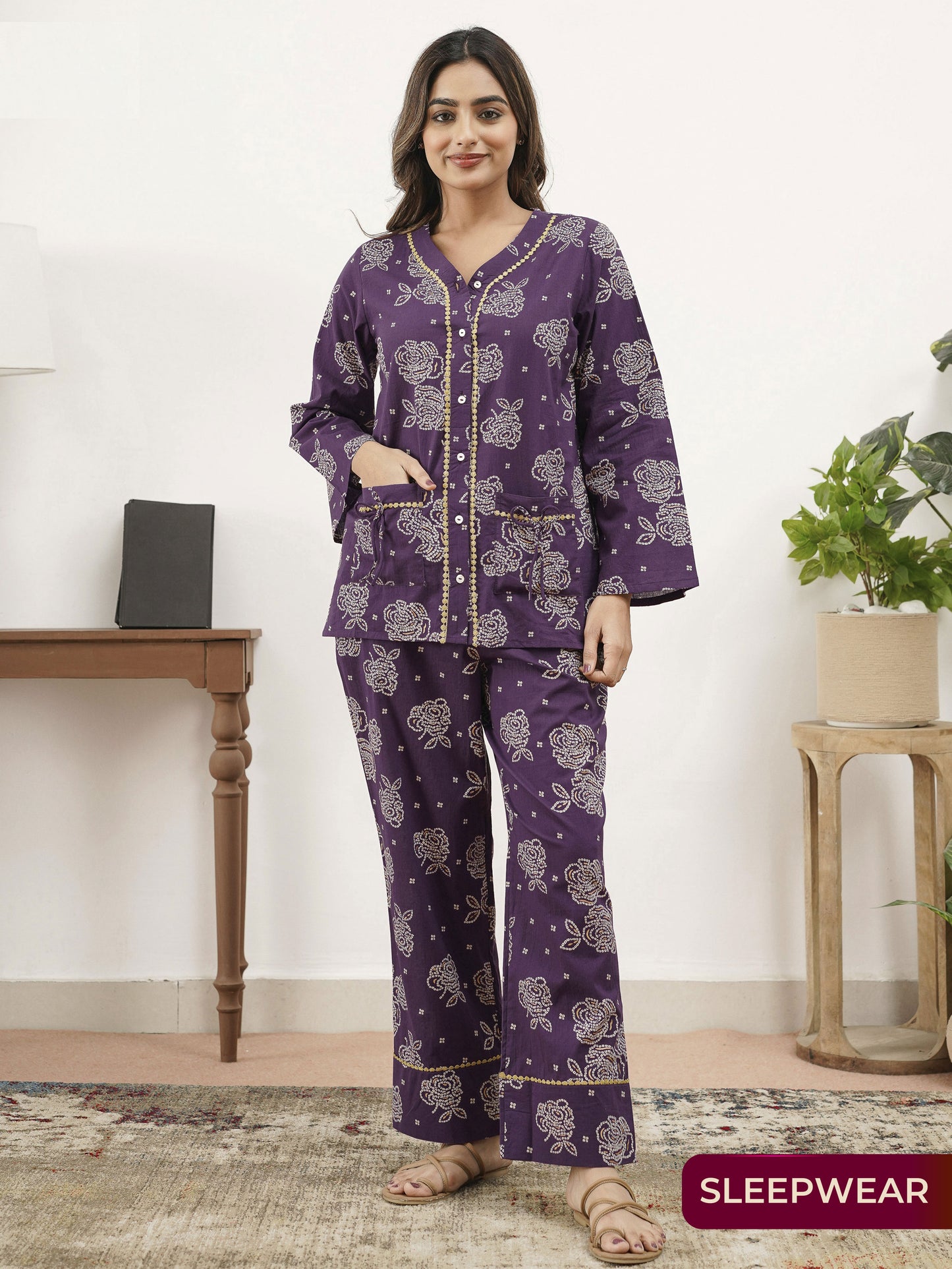 Soft Cotton Floral Straight Purple Tunic