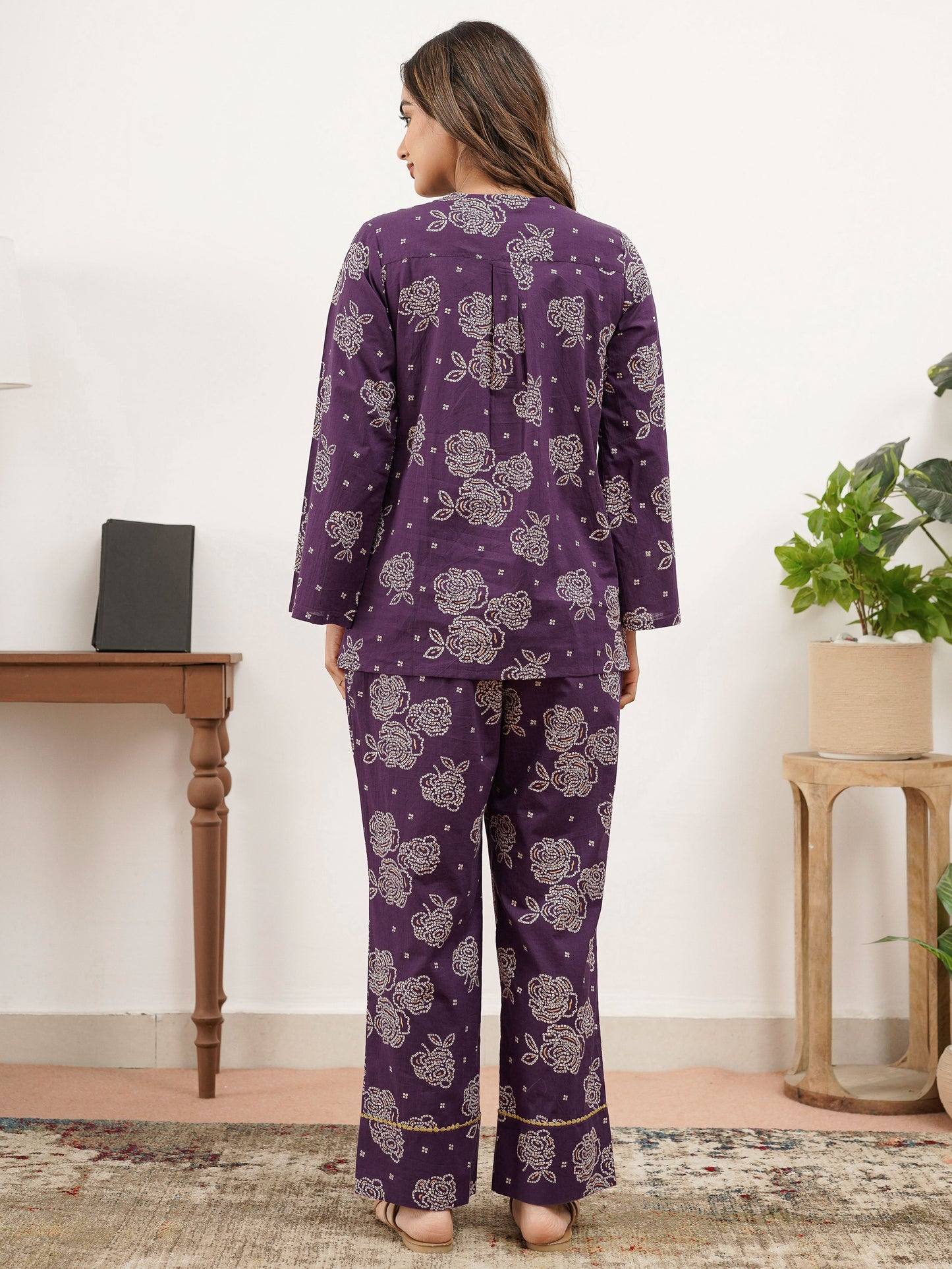 Soft Cotton Floral Straight Purple Tunic