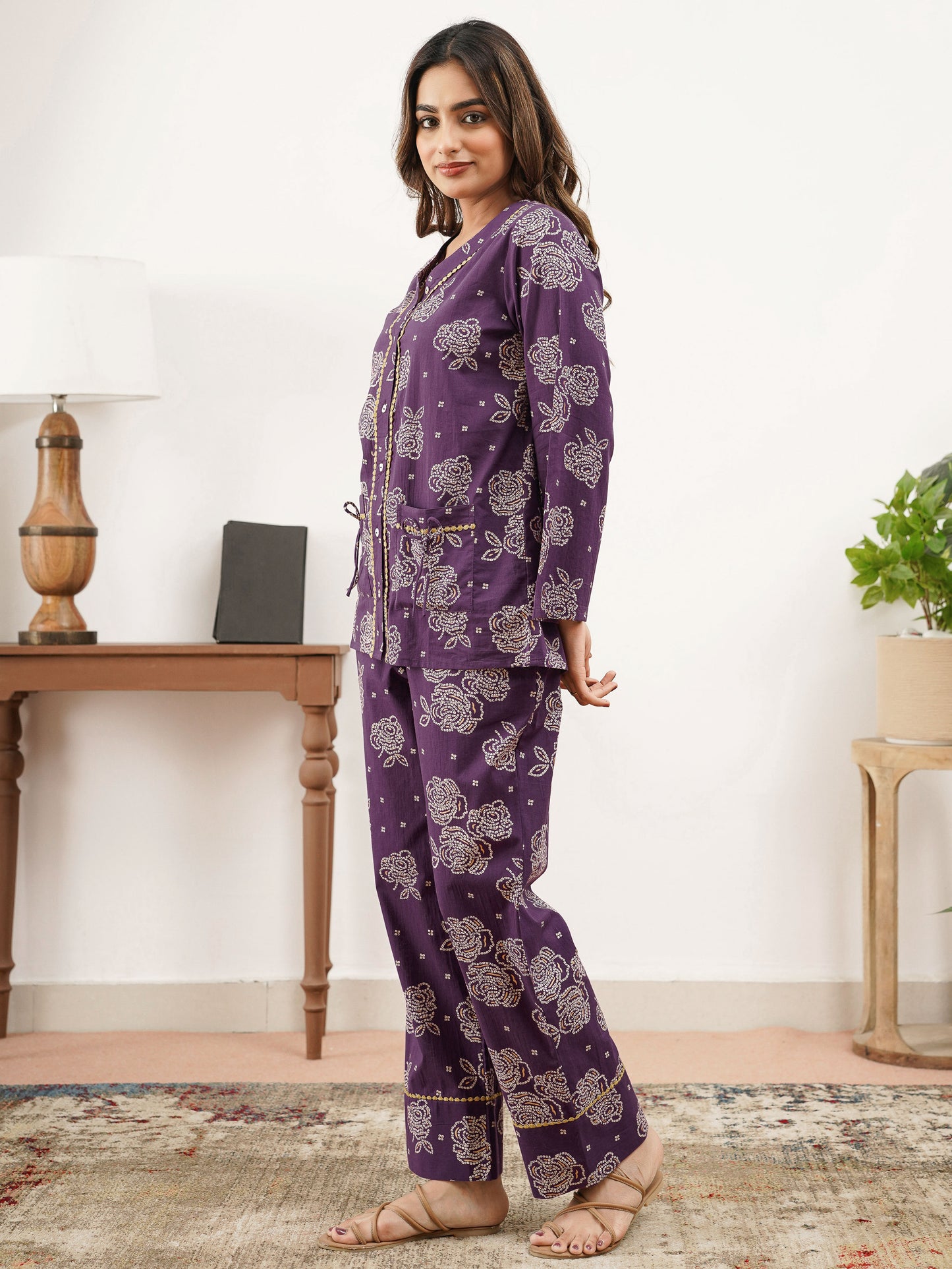 Soft Cotton Floral Straight Purple Tunic