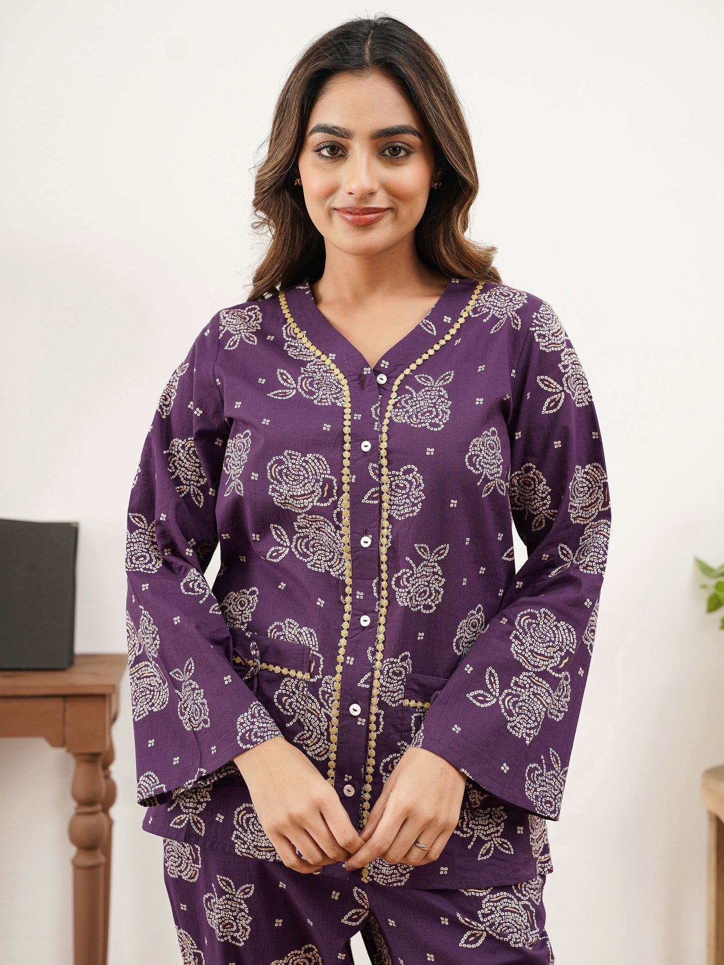 Soft Cotton Floral Straight Purple Tunic