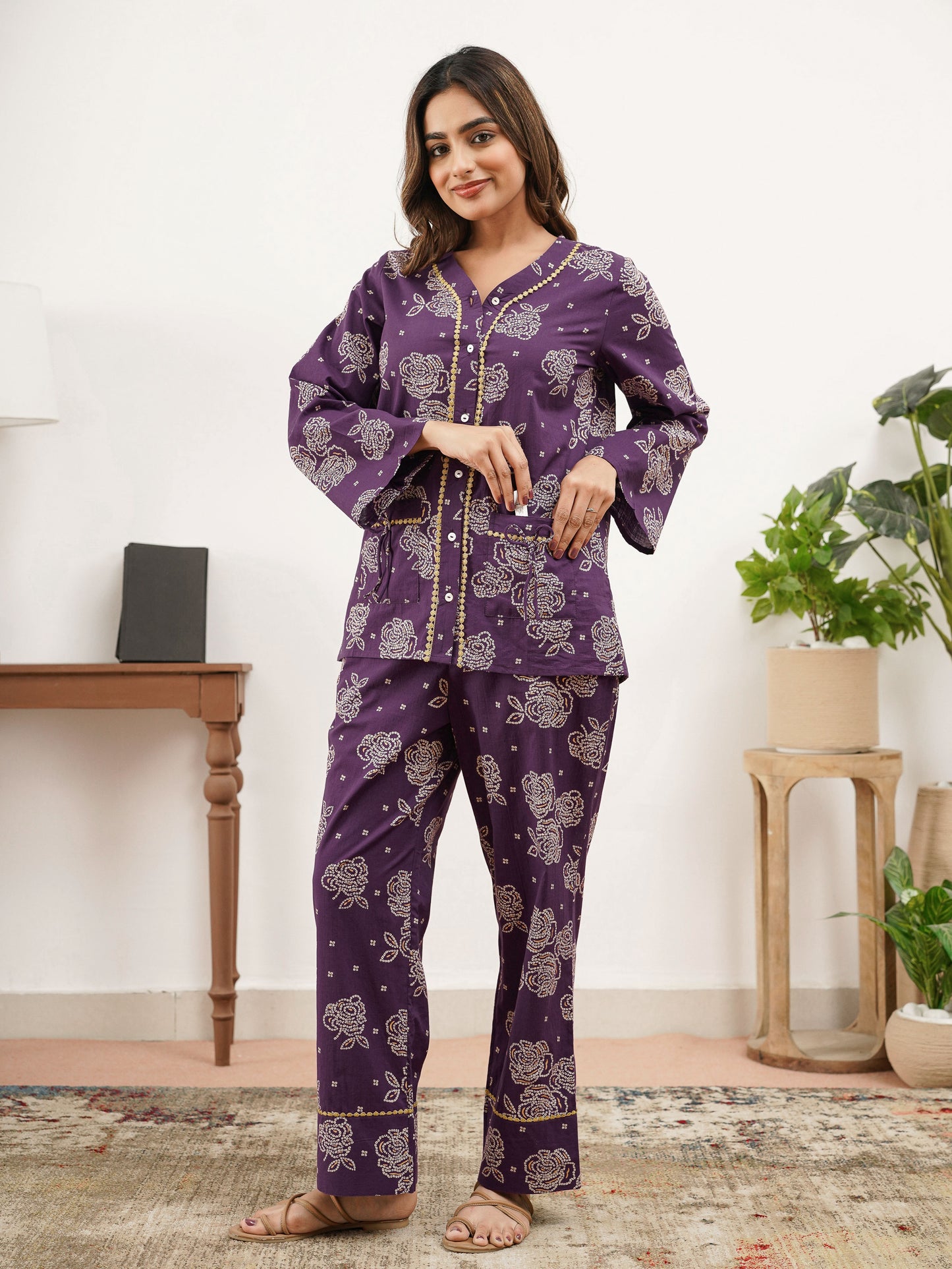 Soft Cotton Floral Straight Purple Tunic