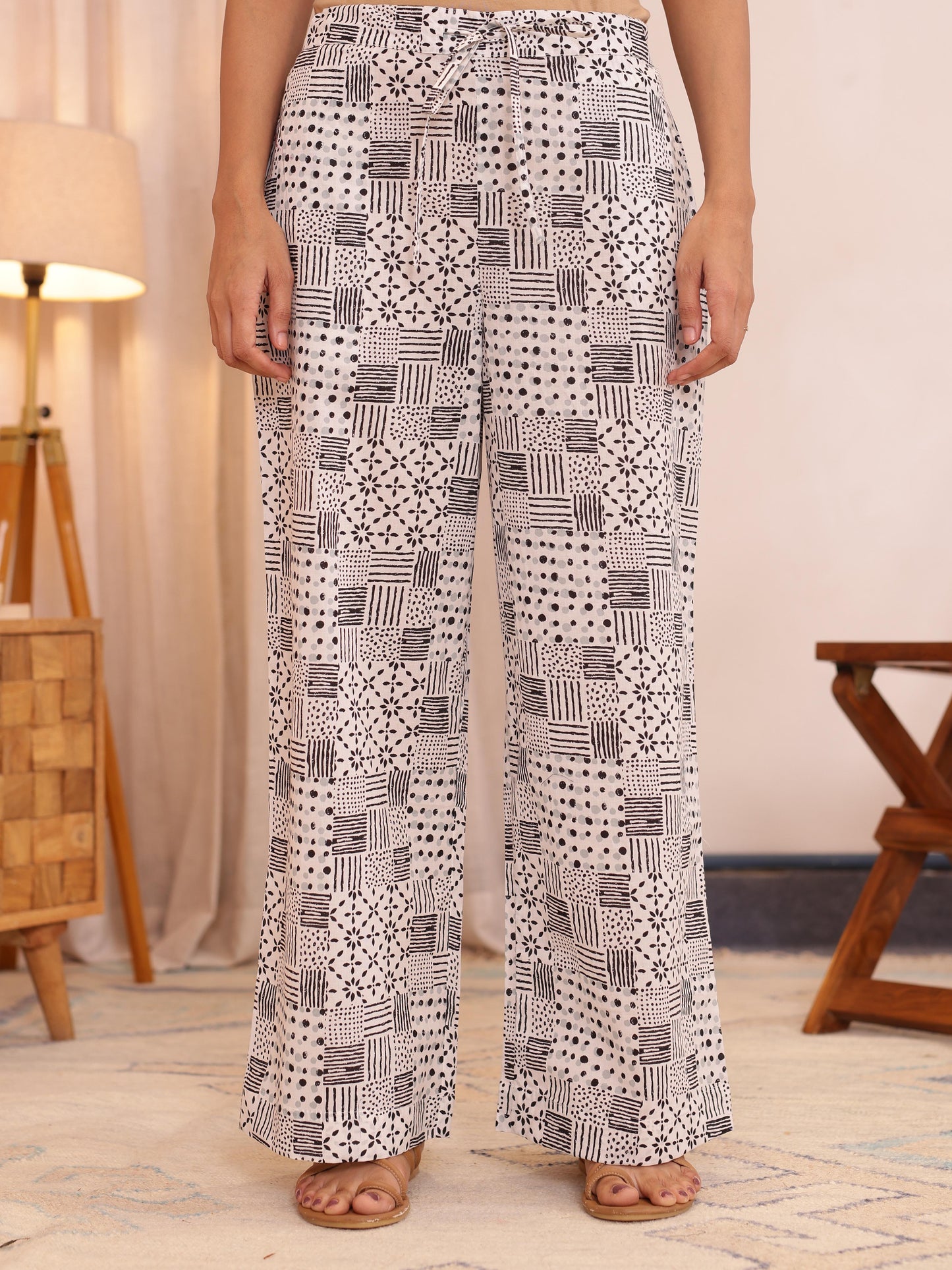Soft Cotton Patchwork White Angrakha Trousers