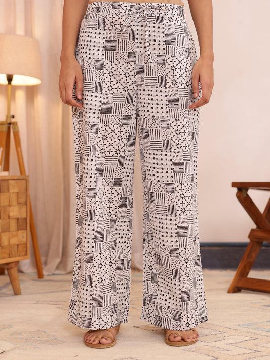 Soft Cotton Patchwork White Angrakha Trousers