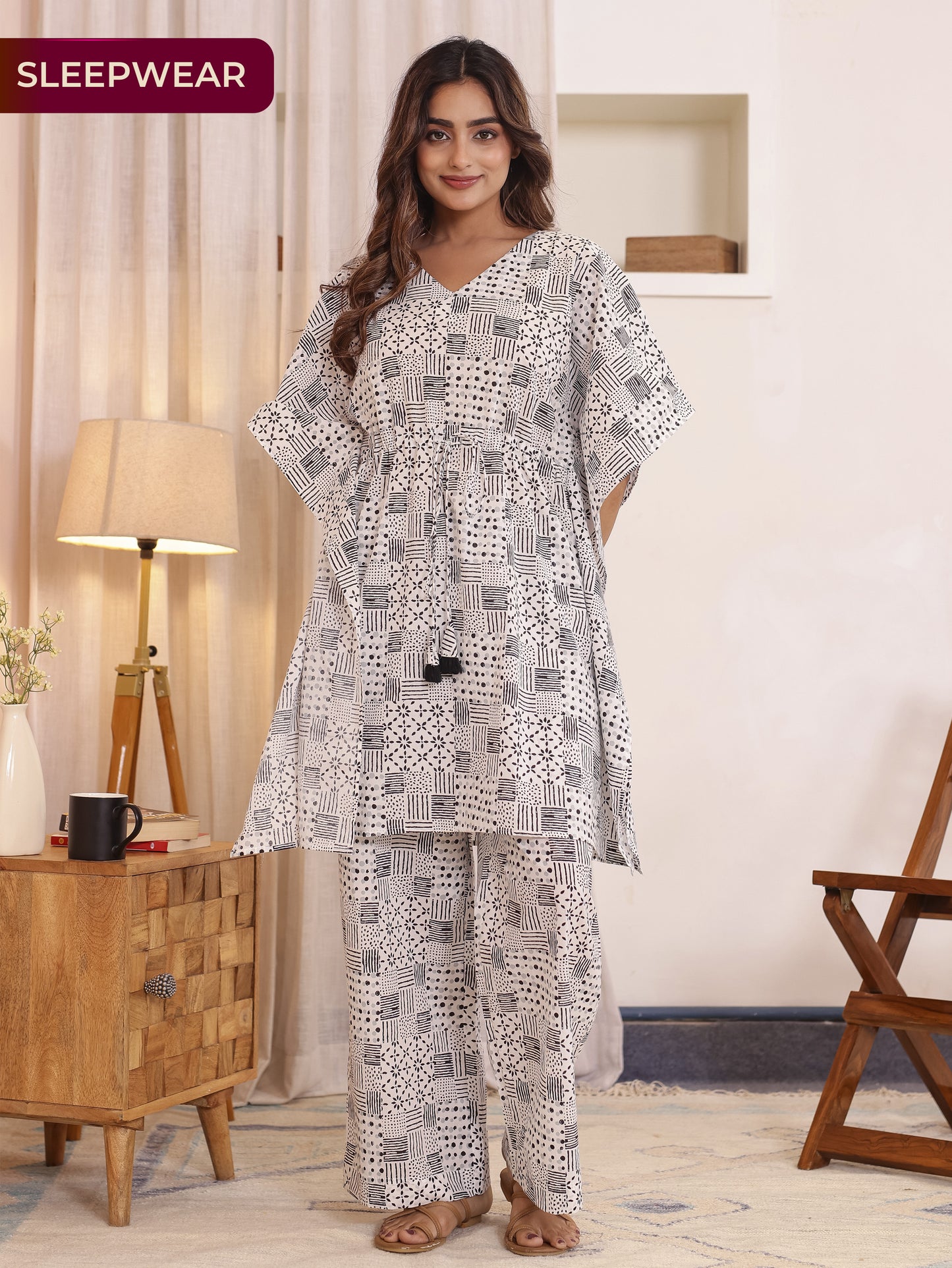 Soft Cotton Patchwork Kaftan White Kurta