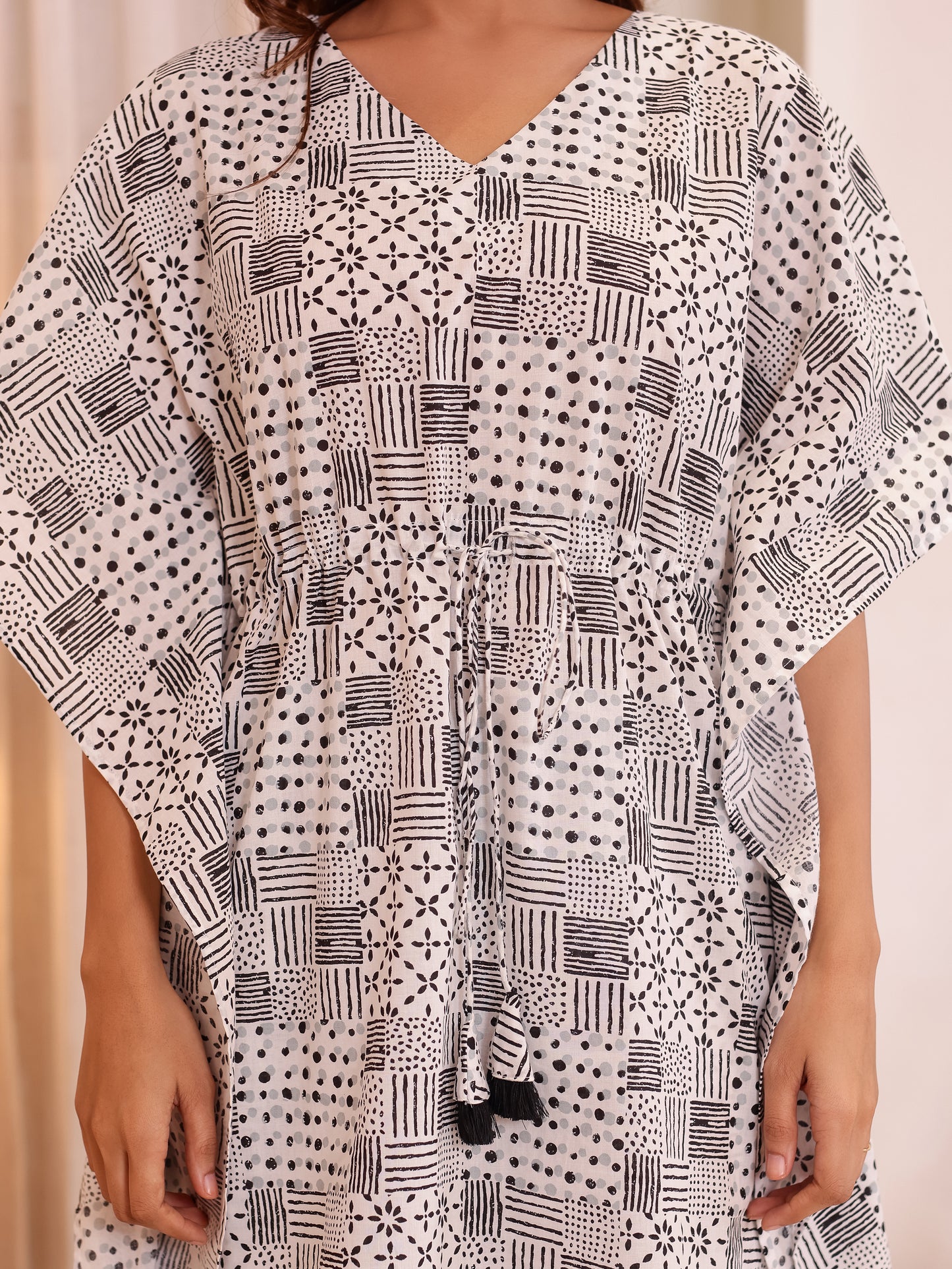 Soft Cotton Patchwork Kaftan White Kurta
